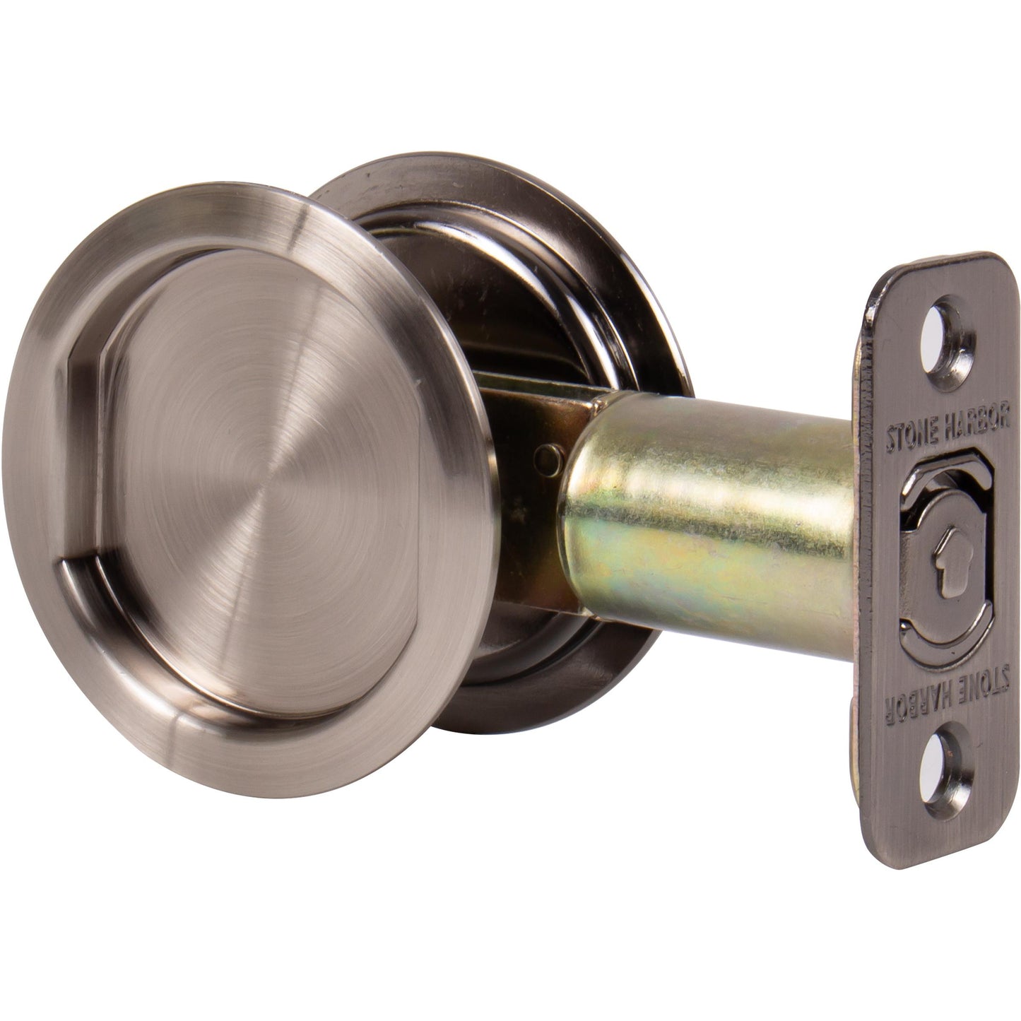 Stone Harbor Hardware Round Pocket Door Lock, Passage Function, 2-3/4" Backset, Antique Nickel