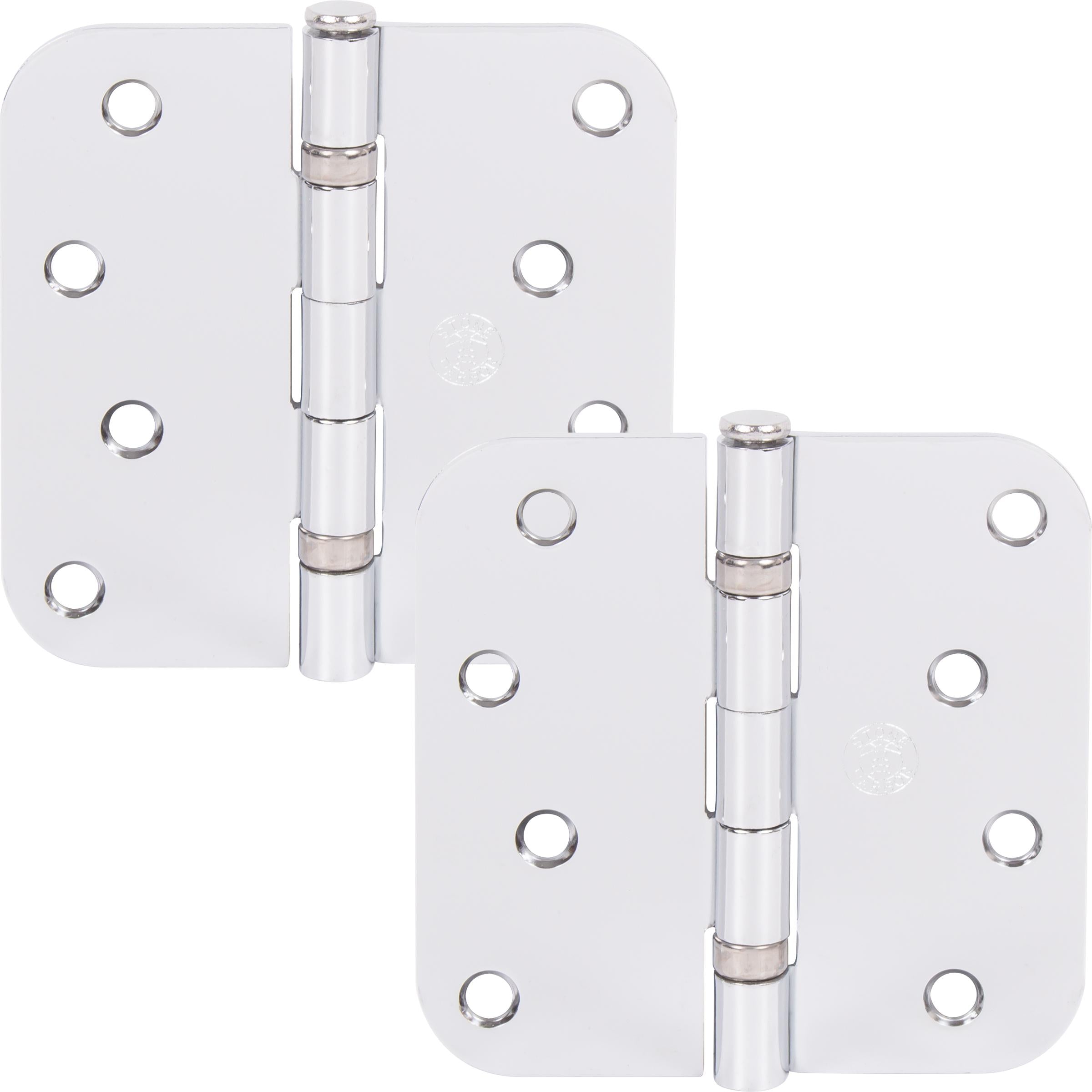 Stone Harbor Hardware 4" Ball-Bearing Door Hinges, 5/8" Radius Corner, Polished Chrome, 2-Pack