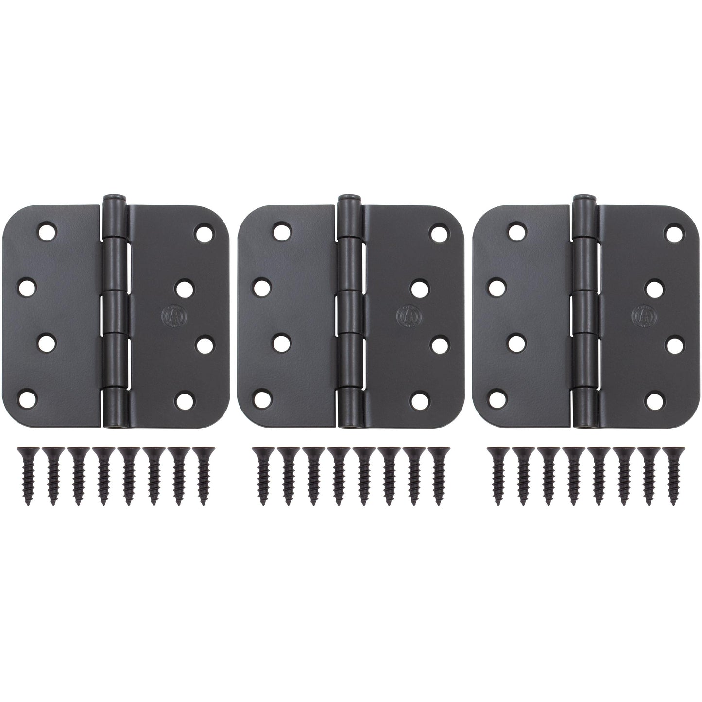 Stone Harbor Hardware 4" Door Hinges, 5/8" Radius Corner, Matte Black, 3-Pack