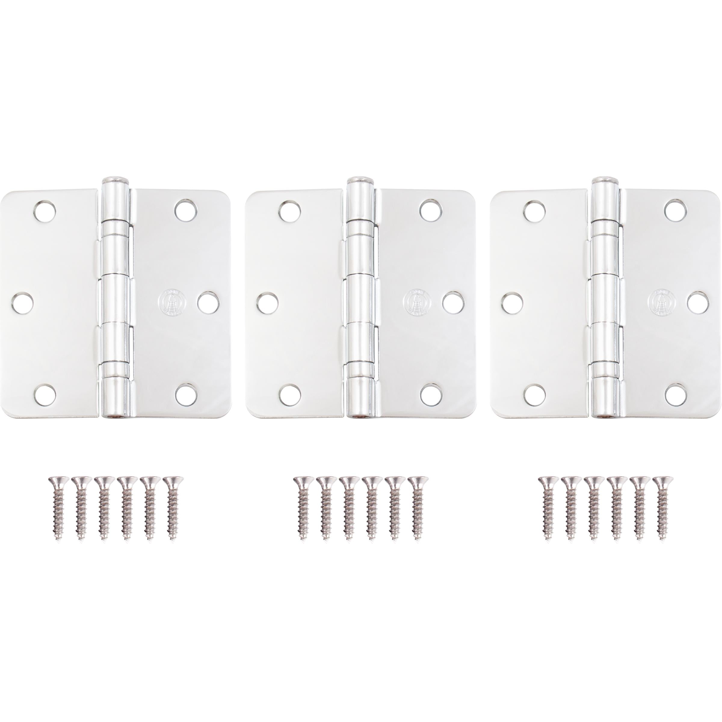 Stone Harbor Hardware 3-1/2" Ball-Bearing Door Hinges, 1/4" Radius Corner, Polished Chrome, 3-Pack