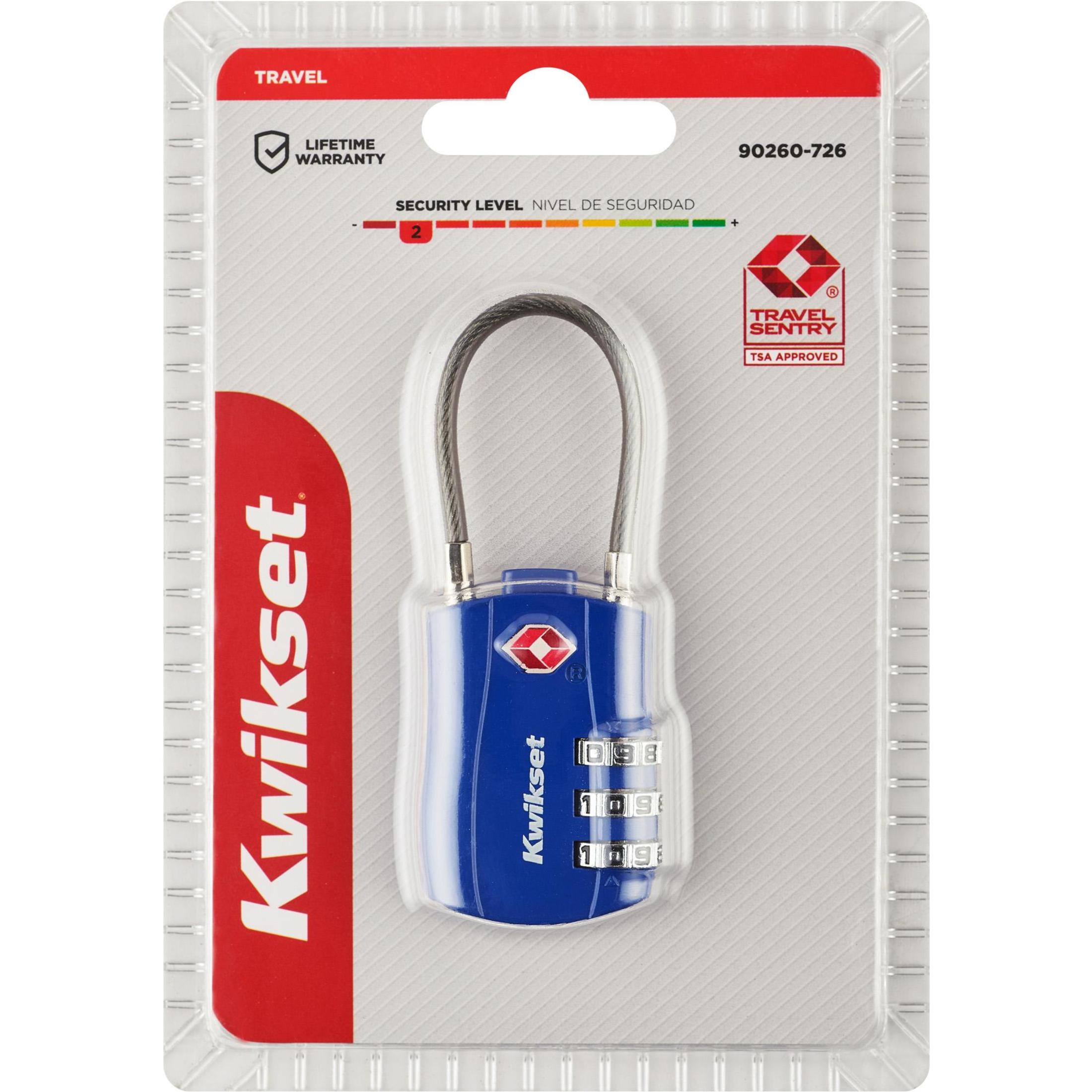 Kwikset 1-3/16" TSA Cable Combination Padlock with 1-1/2" Shackle, Blue