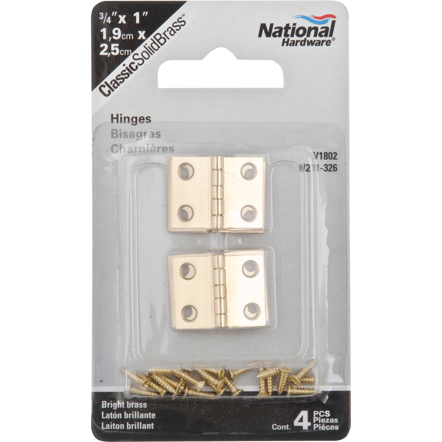 National Hardware - V1802 3/4" x 1" Hinge 4/pk - Polished Brass