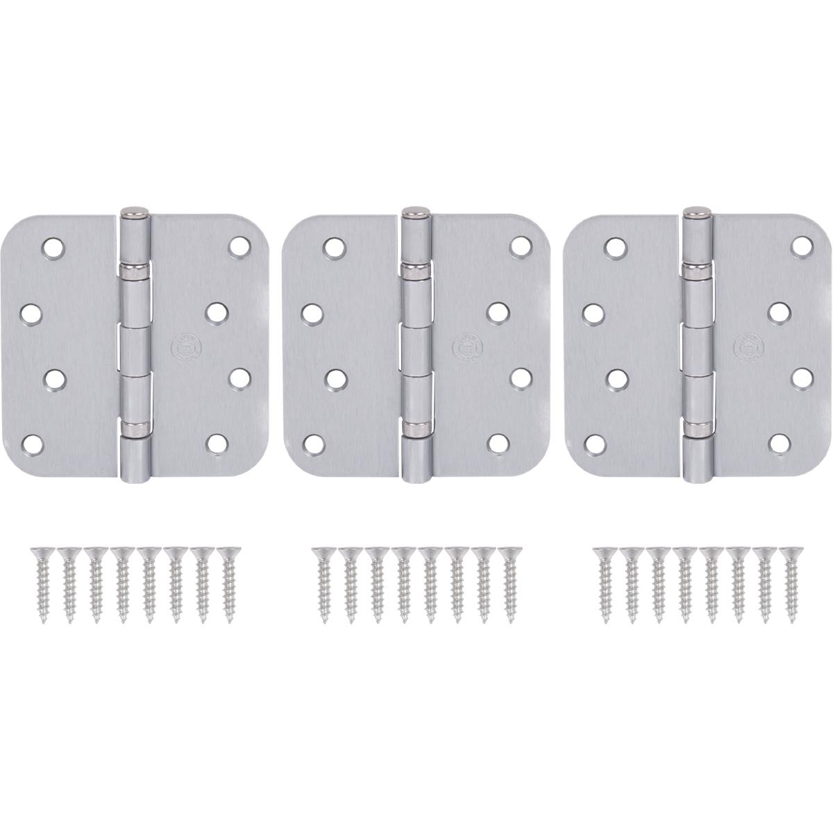 Stone Harbor Hardware 4" Ball-Bearing Door Hinges, 5/8" Radius Corner, Satin Chrome, 3-Pack