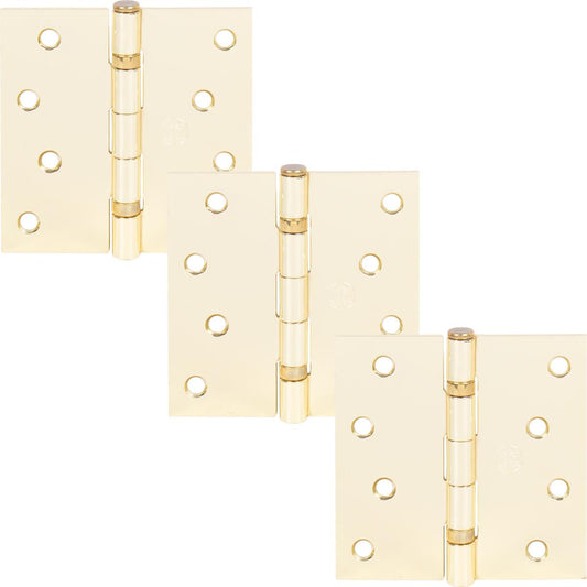Stone Harbor Hardware 4" Ball-Bearing Door Hinges, Square Corner, Polished Brass, 3-Pack