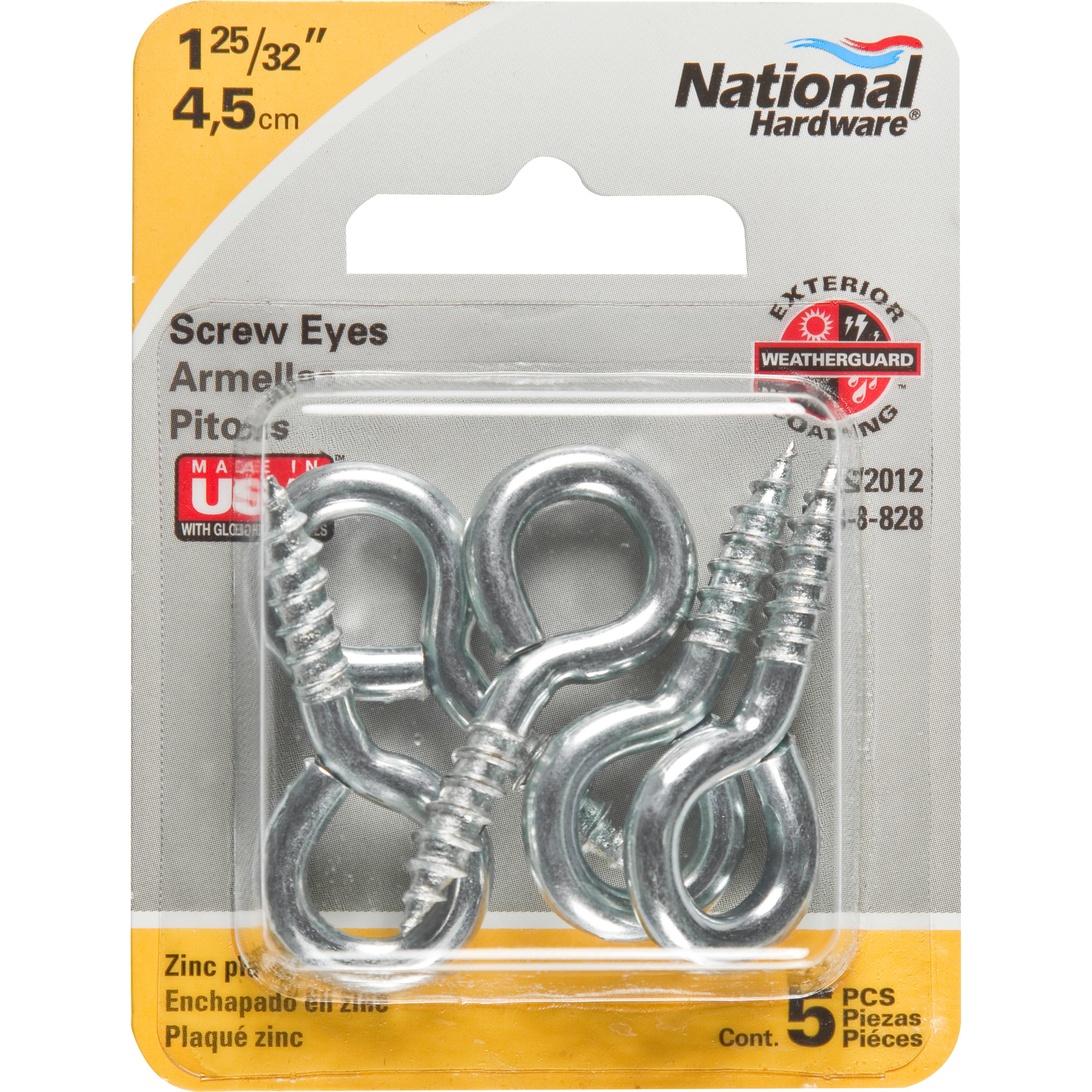 National Hardware - N118-828 V2012 106 1-25/32" Medium Screw Eye in Zinc plated, 5 pack