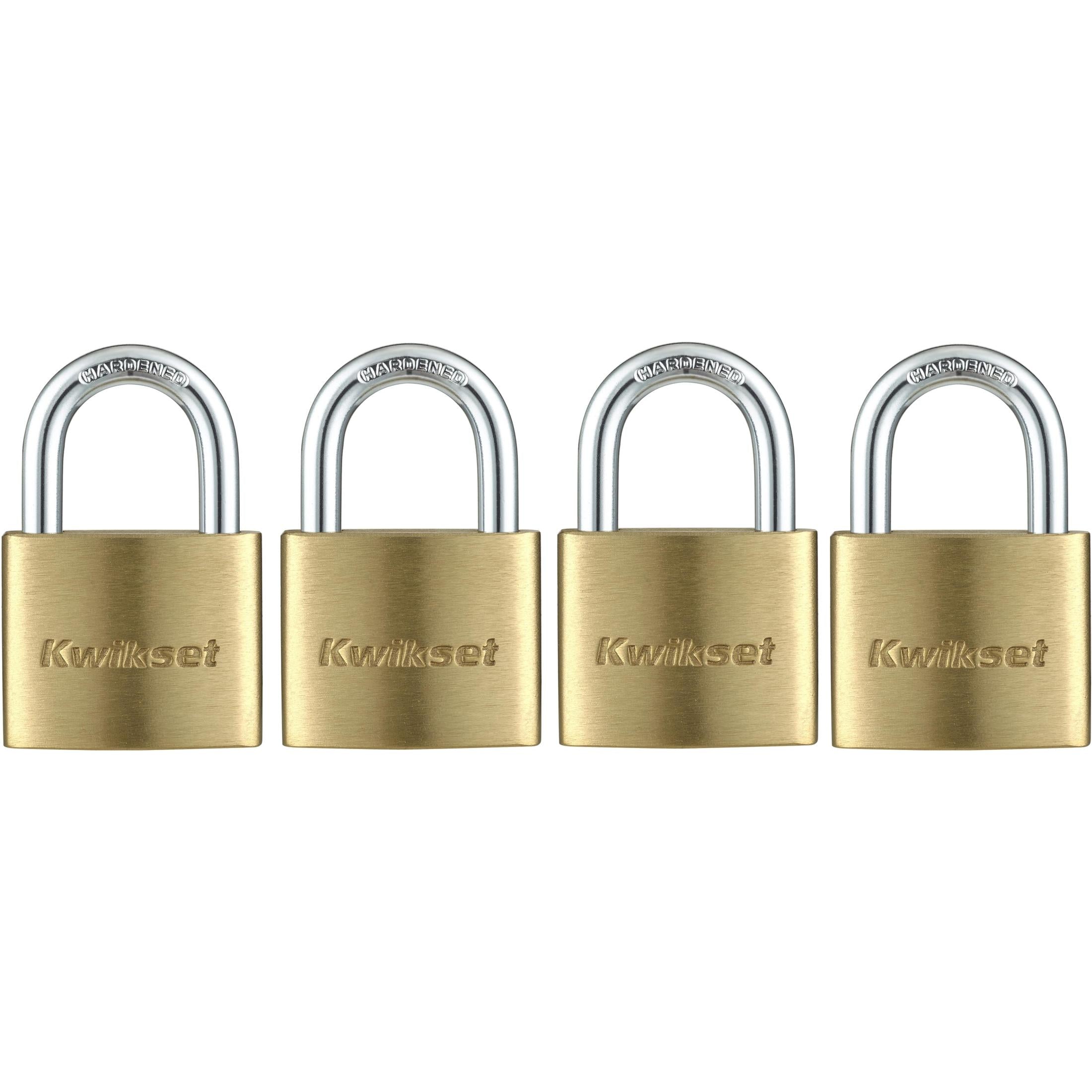 Kwikset 1-9/16" Brass Padlock KA with 7/8" Shackle, 4-Pack