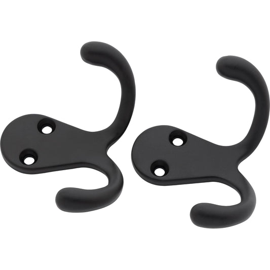 V163 Double Clothes Hook 2/pk - Matte Black