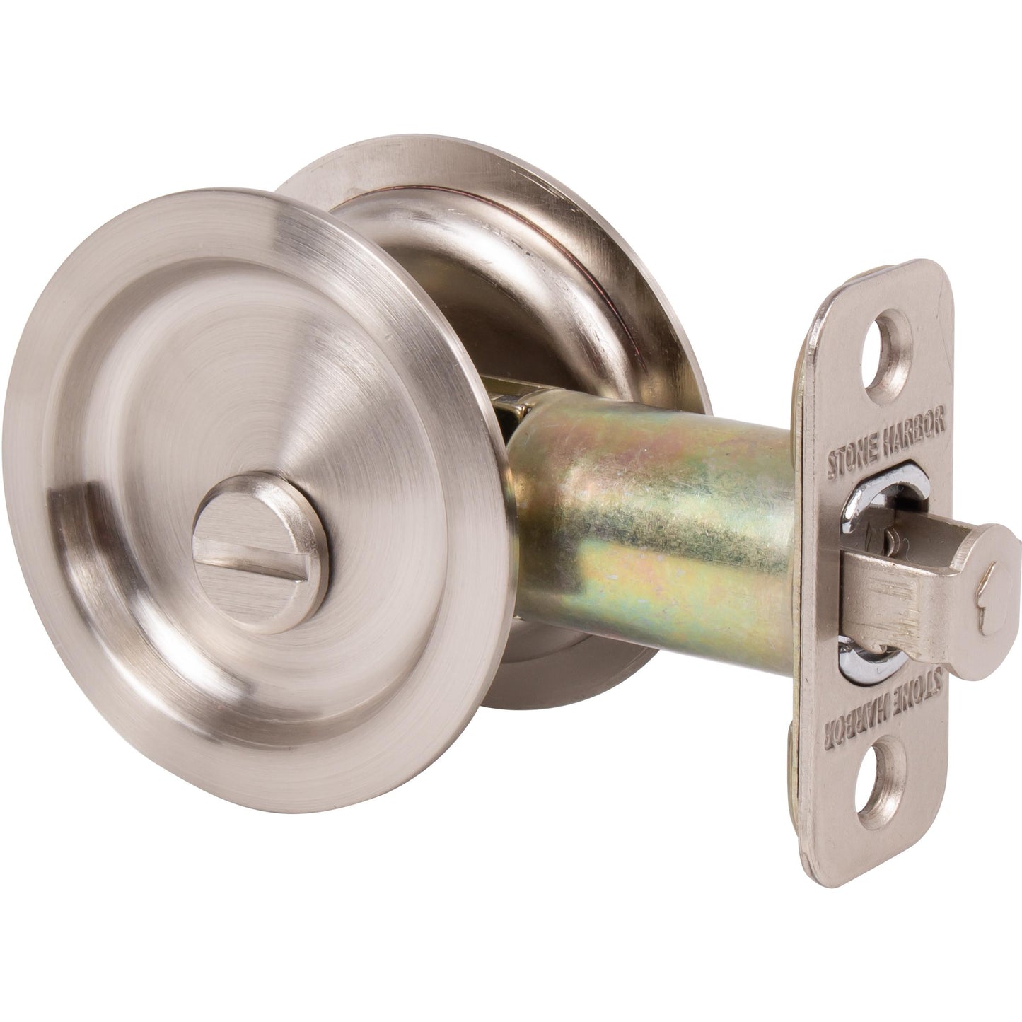 Stone Harbor Hardware Round Pocket Door Lock, Privacy Function, 2-3/8" Backset, Satin Nickel
