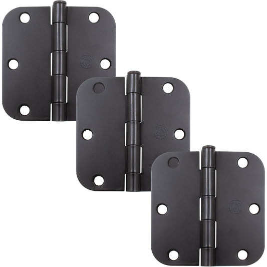 Stone Harbor Hardware 3-1/2" Door Hinges, 5/8" Radius Corner, Oil-Rubbed Bronze, 3-Pack