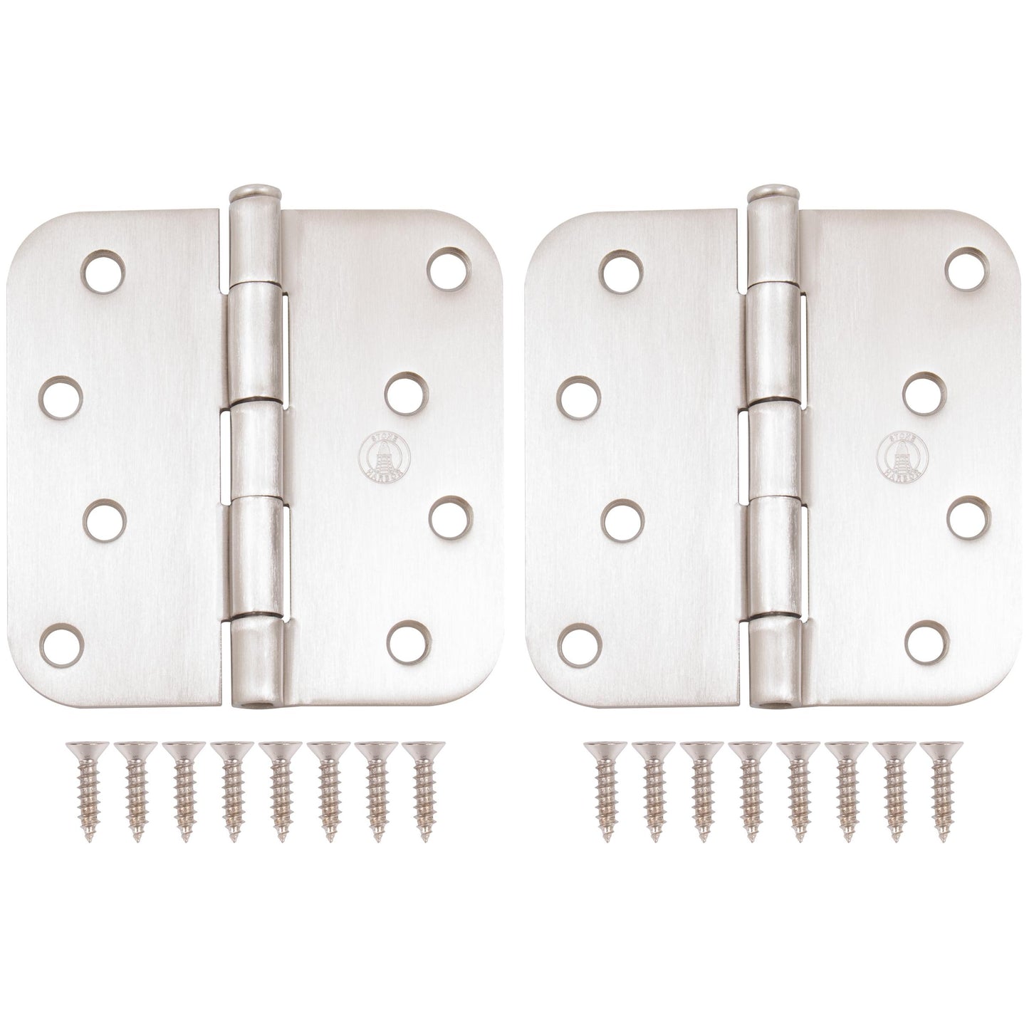 Stone Harbor Hardware 4" Door Hinges, 5/8" Radius Corner, Satin Nickel, 2-Pack