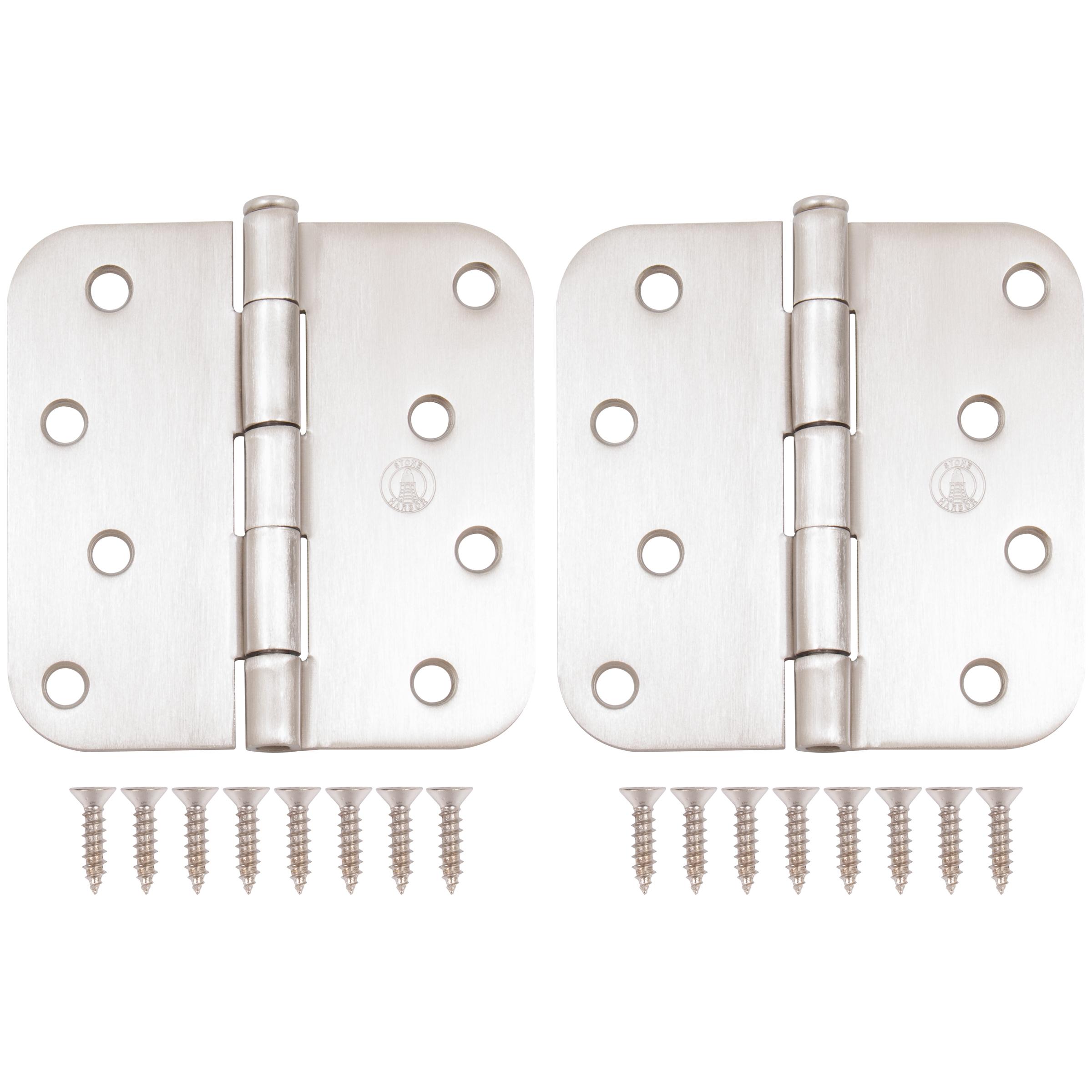 Stone Harbor Hardware 4" Door Hinges, 5/8" Radius Corner, Satin Nickel, 2-Pack