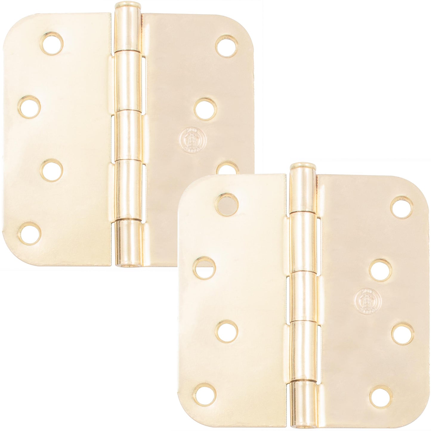 Stone Harbor Hardware 4" Door Hinges, 5/8" Radius Corner, Polished Brass, 2-Pack