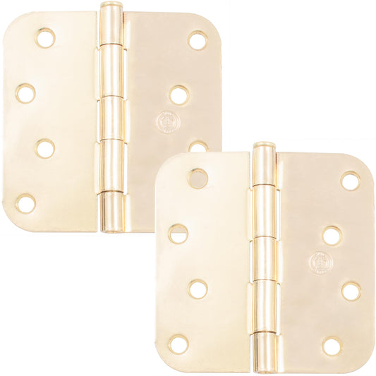 Stone Harbor Hardware 4" Door Hinges, 5/8" Radius Corner, Polished Brass, 2-Pack