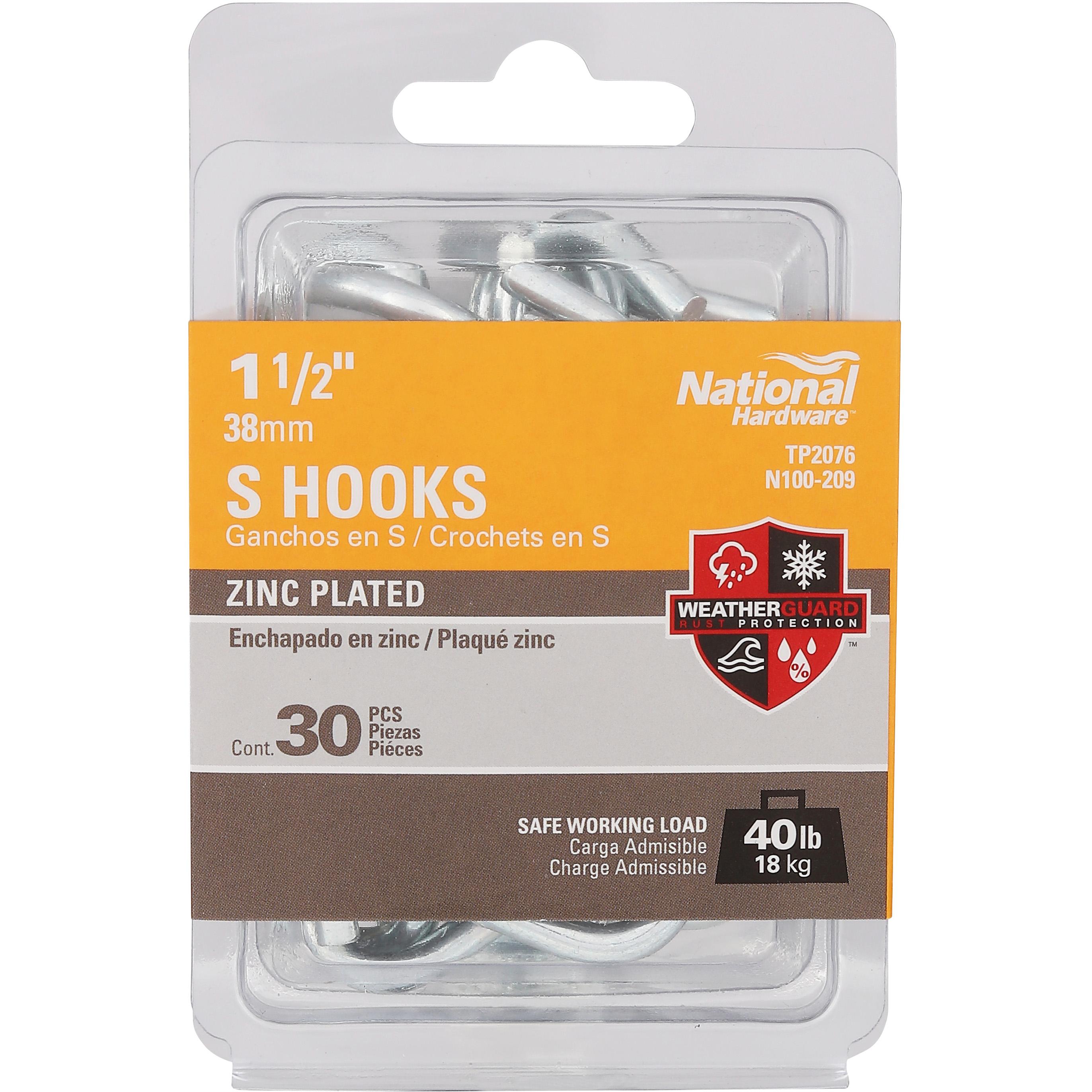 TP2076 1-1/2" Open S Hook 30/pk - Zinc Plated