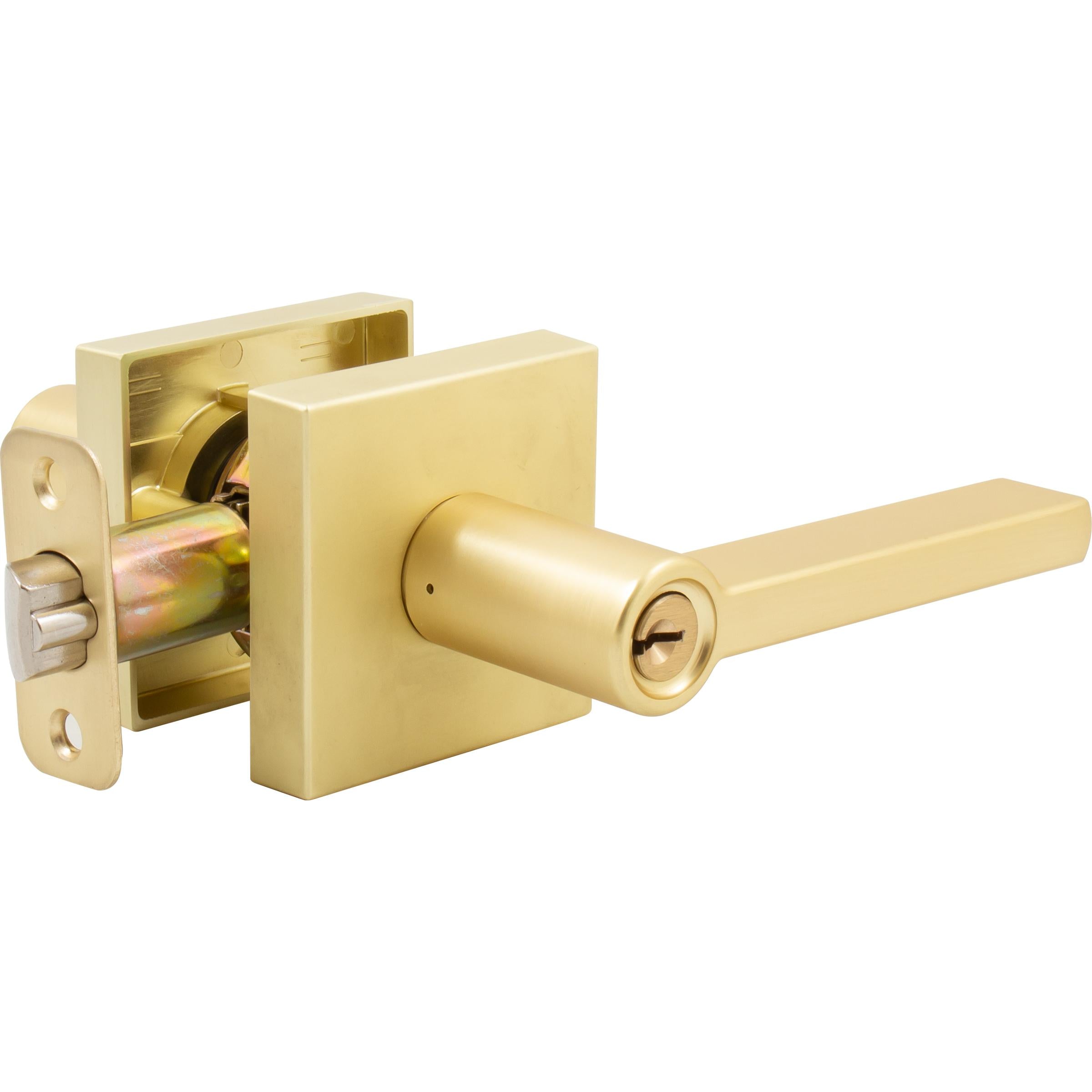 Stone Harbor Hardware Vienna Door Lever with Square Rosette, Entry Latch, KW Keyway, Satin Brass