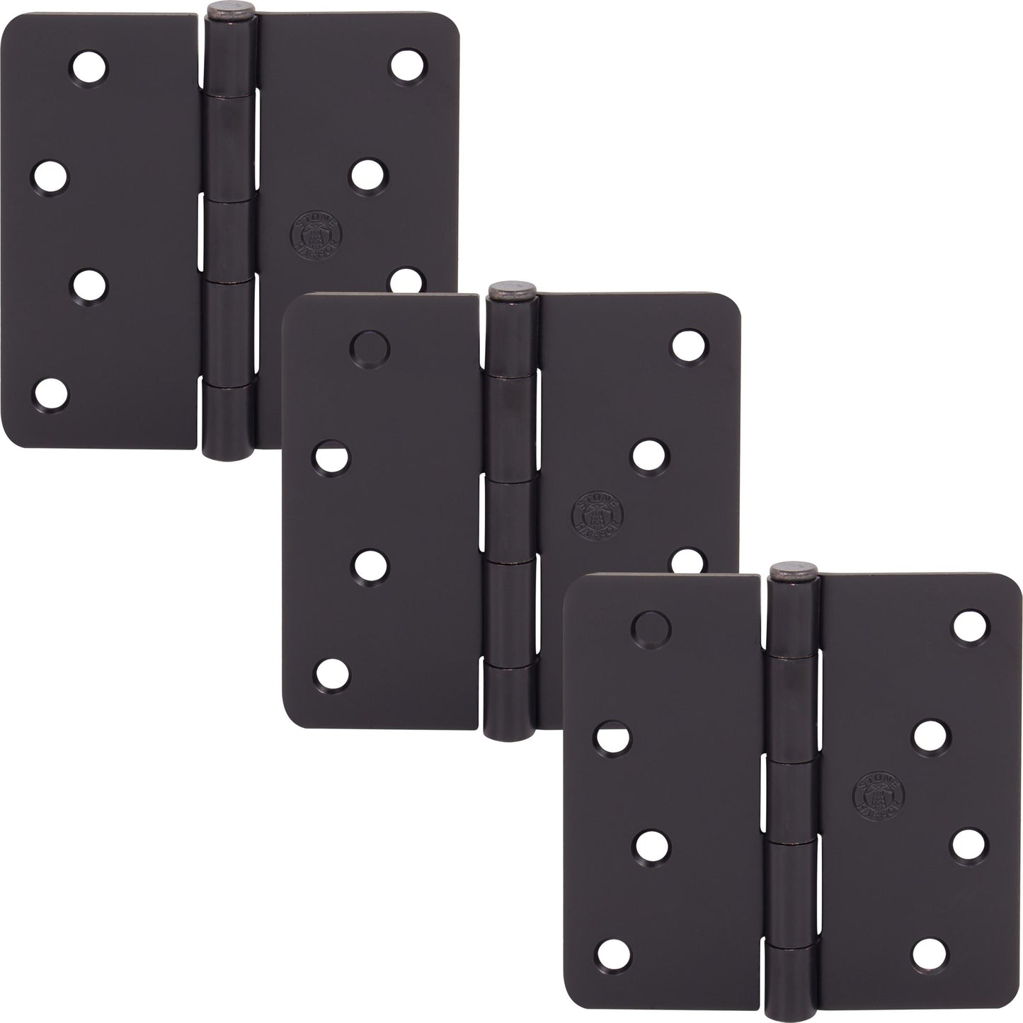 Stone Harbor Hardware 4" Door Hinges, 1/4" Radius Corner, Oil-Rubbed Bronze, 3-Pack