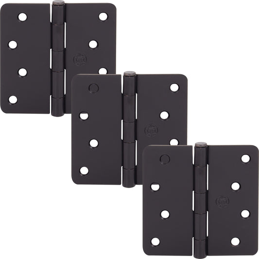 Stone Harbor Hardware 4" Door Hinges, 1/4" Radius Corner, Oil-Rubbed Bronze, 3-Pack