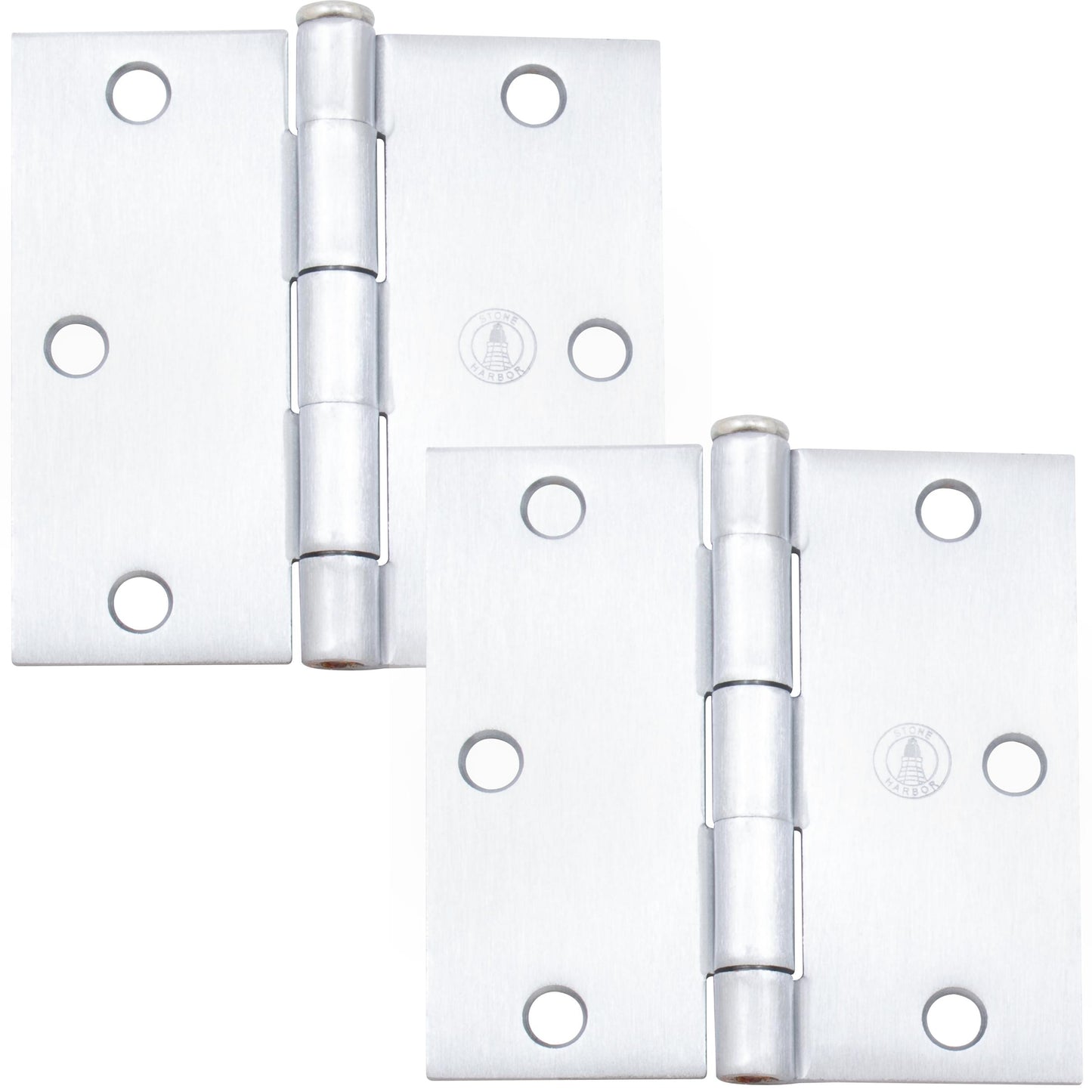 Stone Harbor Hardware 3-1/2" Door Hinges, Square Corner, Satin Chrome, 2-Pack