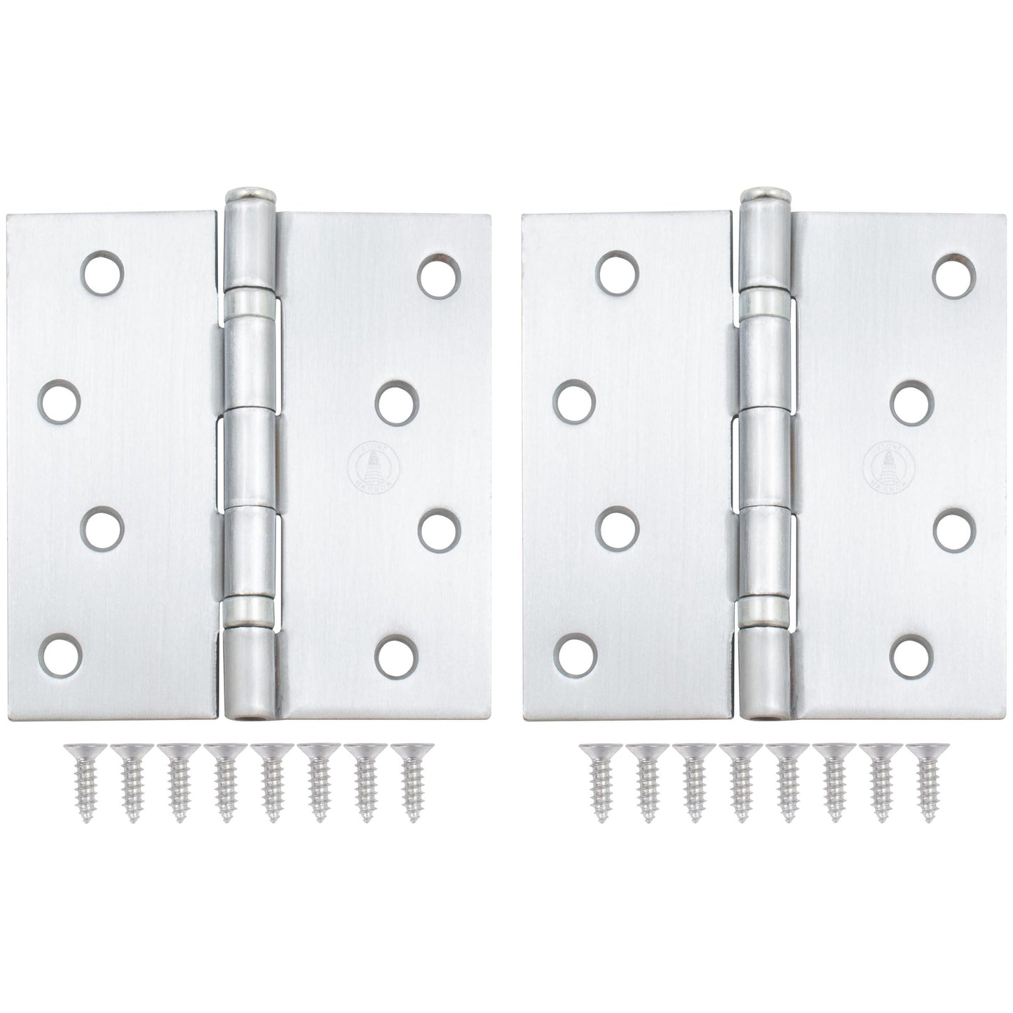 Stone Harbor Hardware 4" Ball-Bearing Door Hinges, Square Corner, Satin Chrome, 2-Pack