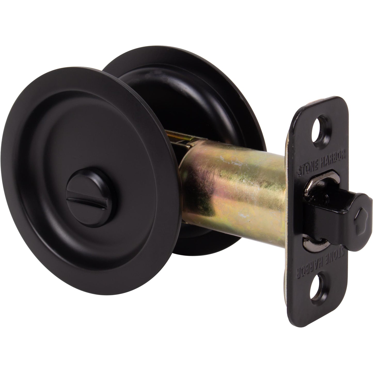 Stone Harbor Hardware Round Pocket Door Lock, Privacy Function, 2-3/8" Backset, Matte Black