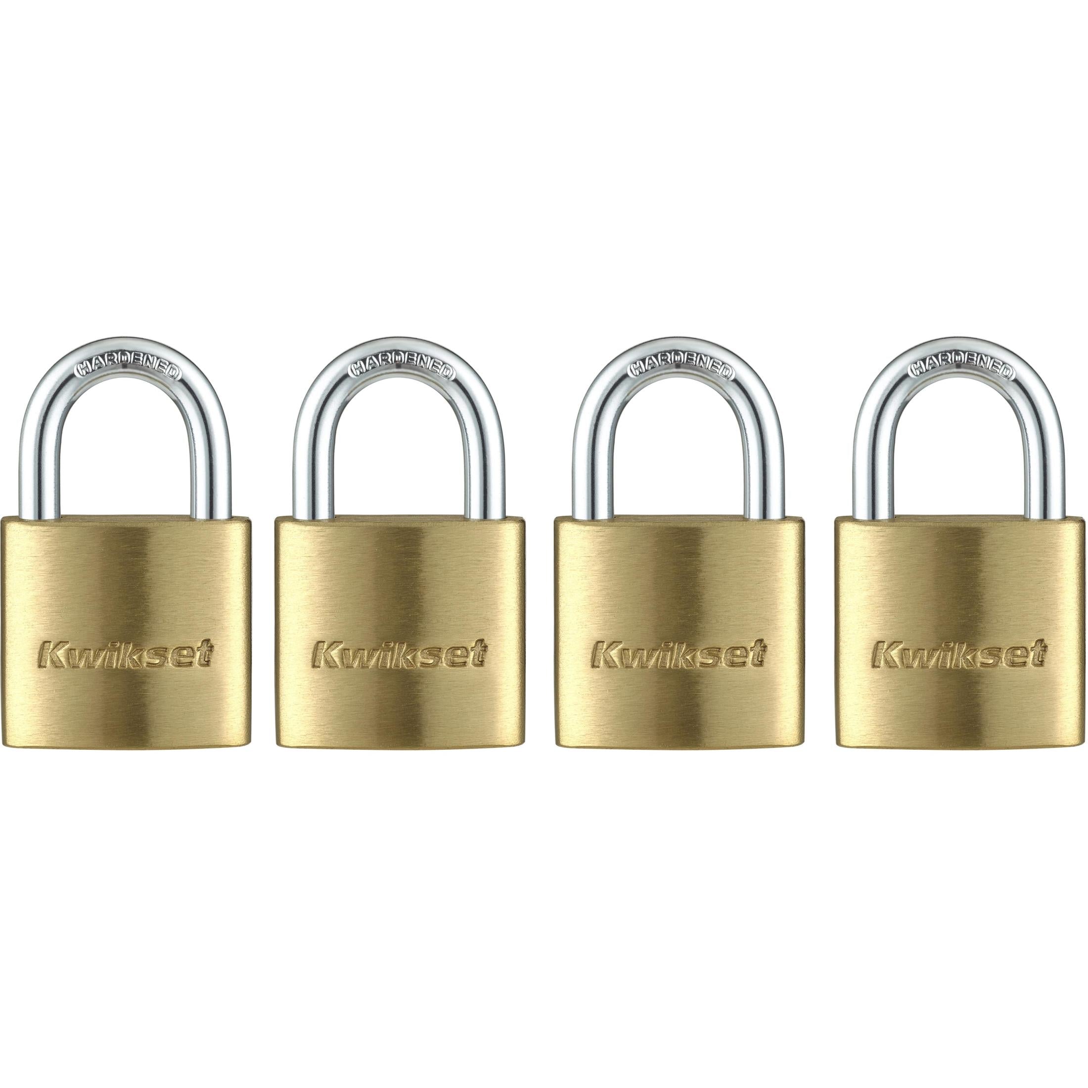 Kwikset 1-3/16" Brass Padlock KA with 5/8" Shackle, 4-Pack