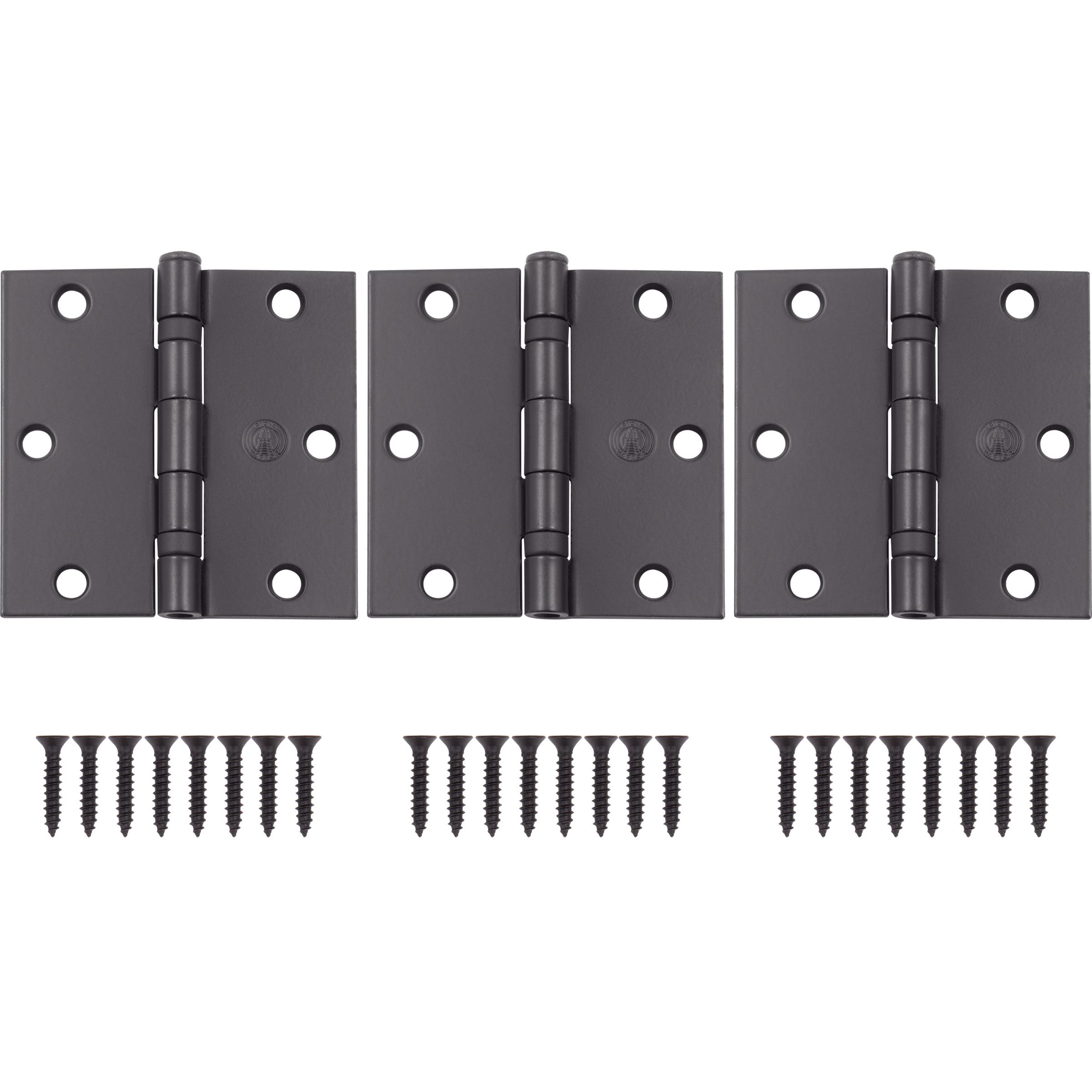Stone Harbor Hardware 3-1/2" Ball-Bearing Door Hinges, Square Corner, Oil-Rubbed Bronze, 3-Pack