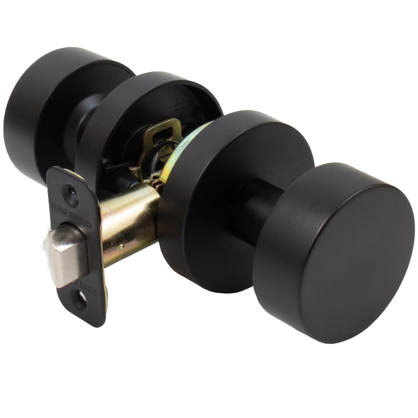 Stone Harbor Hardware Bonn Door Knob with Round Rosette, Passage (Hall/Closet) Latch, Matte Black