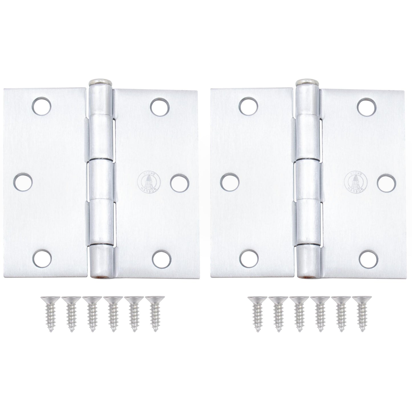 Stone Harbor Hardware 3-1/2" Door Hinges, Square Corner, Satin Chrome, 2-Pack