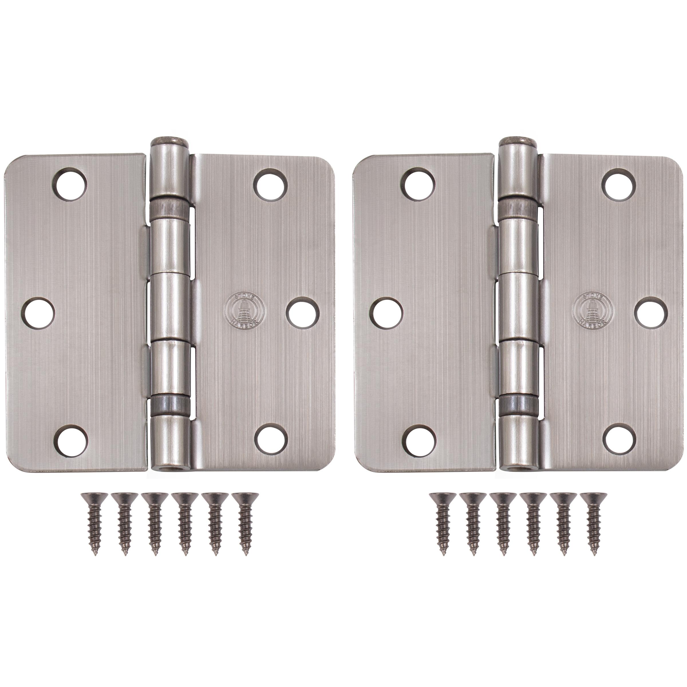 Stone Harbor Hardware 3-1/2" Ball-Bearing Door Hinges, 1/4" Radius Corner, Antique Nickel, 2-Pack