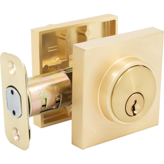 Stone Harbor Hardware Grade 3 Contemporary Square Deadbolt, KW Keyway, Satin Brass