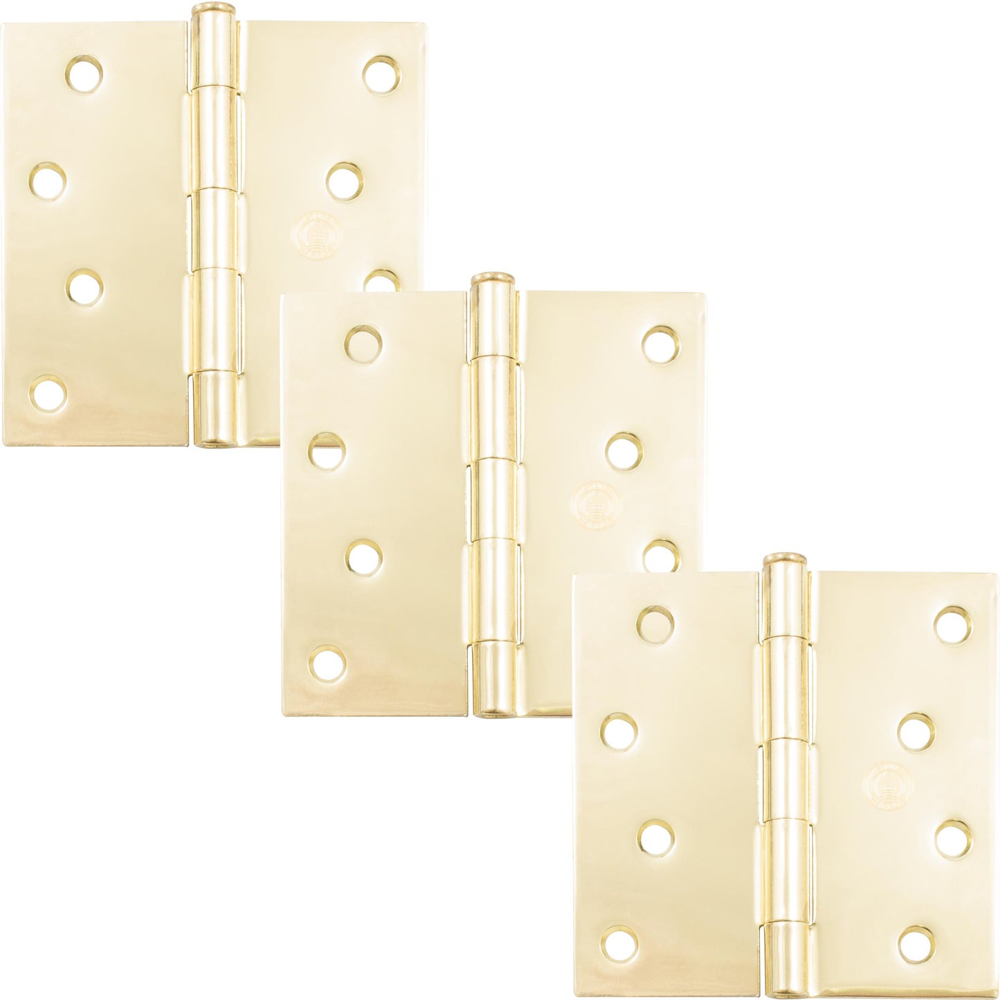 Stone Harbor Hardware 4" Door Hinges, Square Corner, Polished Brass, 3-Pack