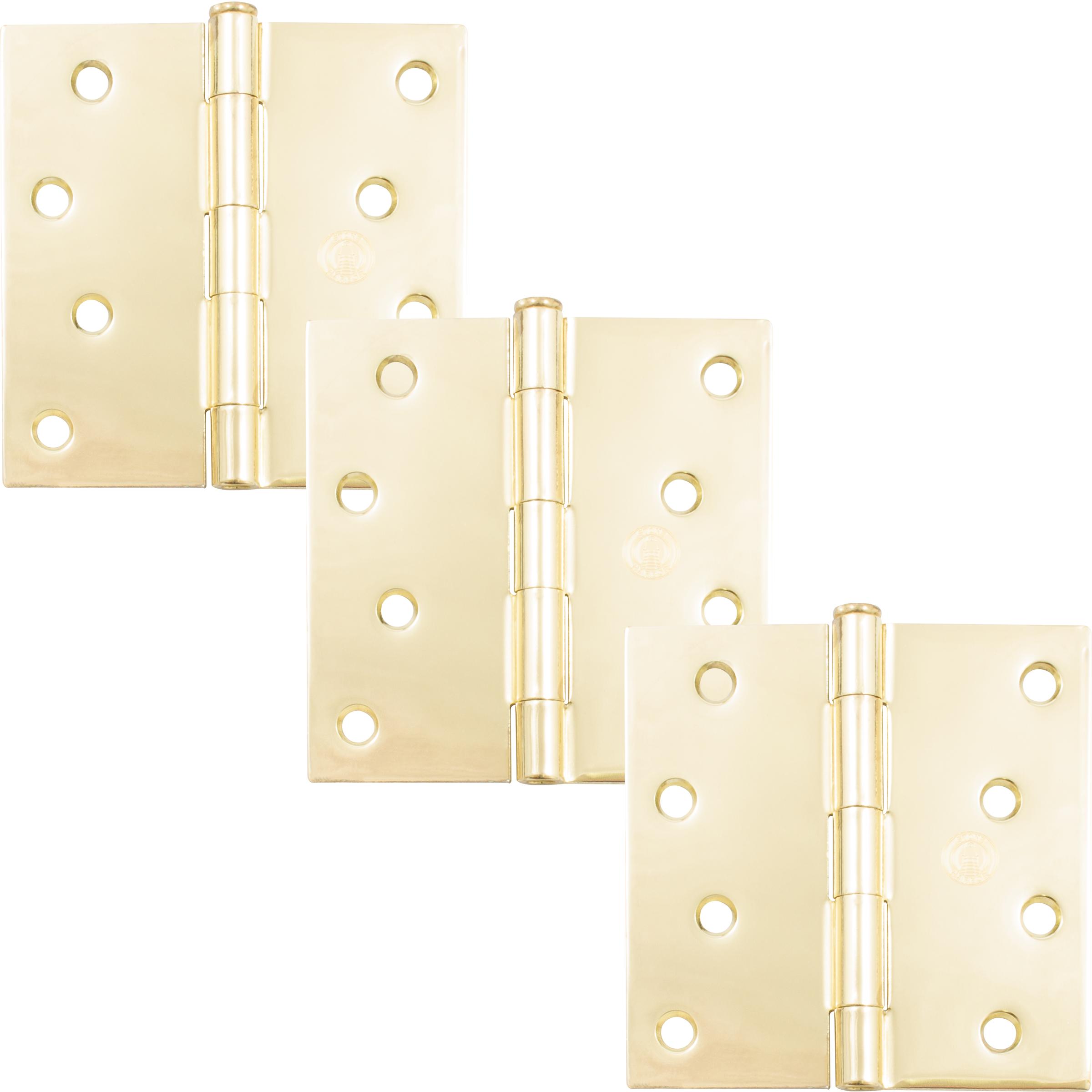 Stone Harbor Hardware 4" Door Hinges, Square Corner, Polished Brass, 3-Pack