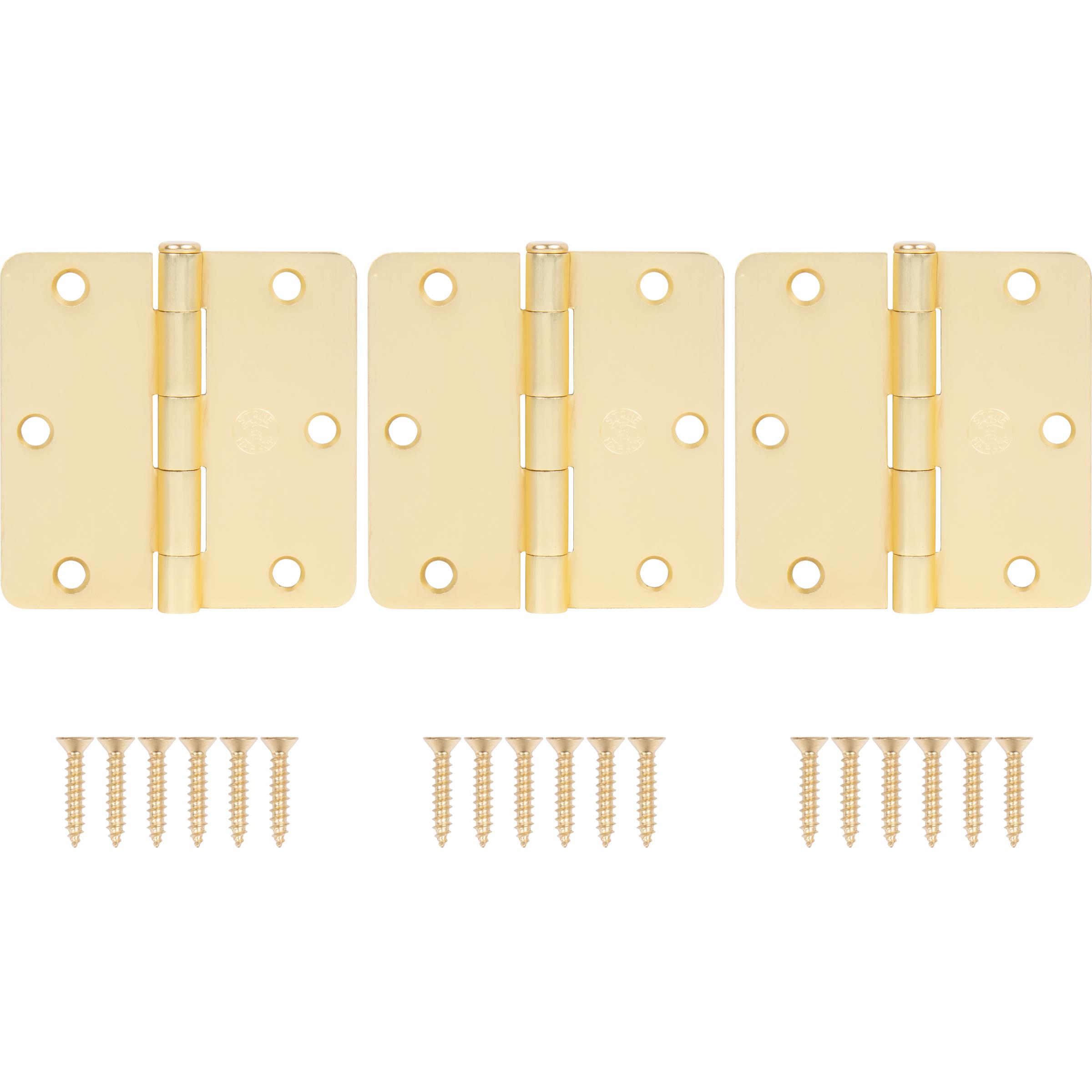 Stone Harbor Hardware 3-1/2" Door Hinges, 1/4" Radius Corner, Satin Brass, 3-Pack