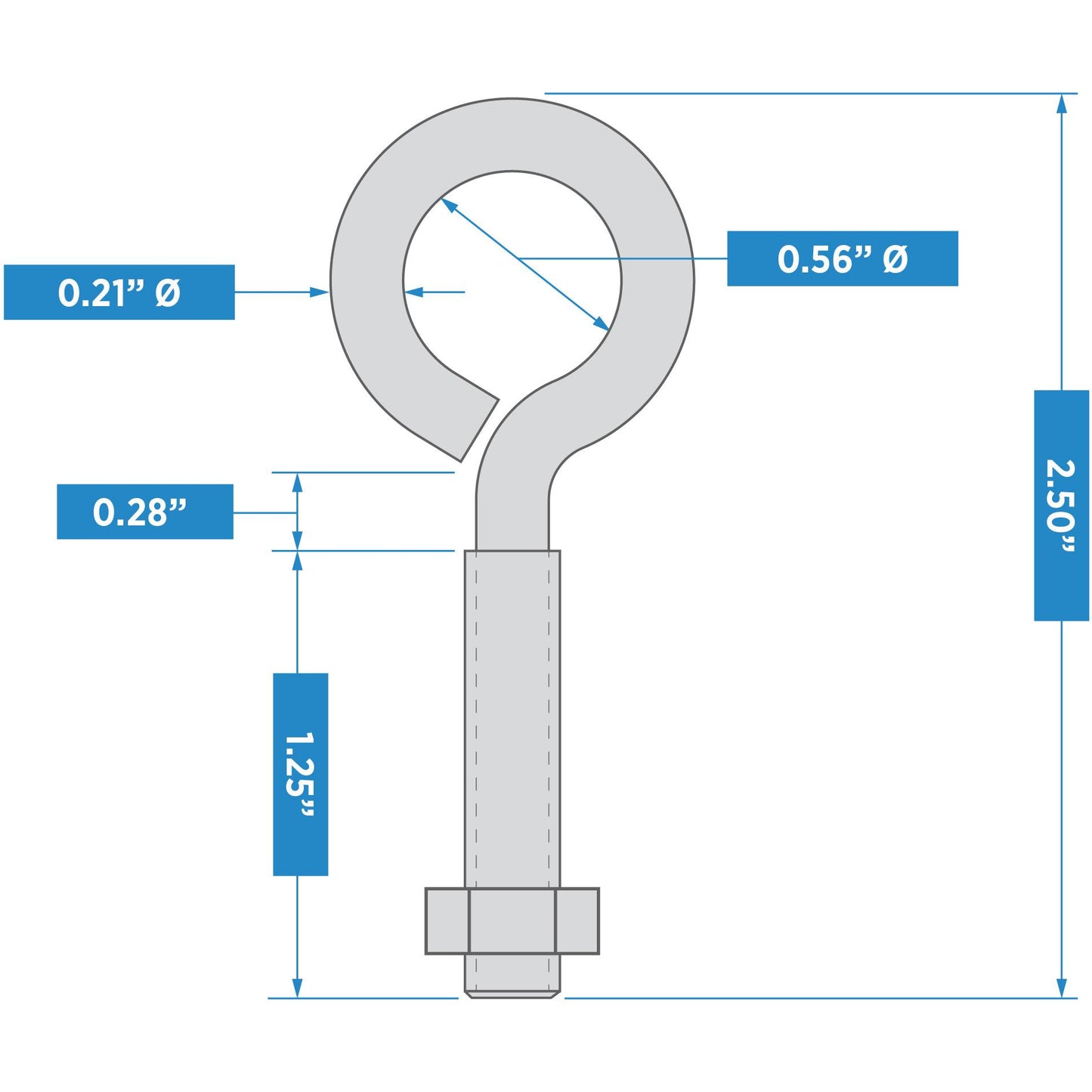 2160BC 1/4" x 2-1/2" Eye Bolt W/Nut - Zinc Plated