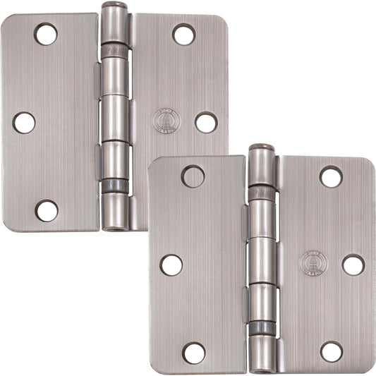Stone Harbor Hardware 3-1/2" Ball-Bearing Door Hinges, 1/4" Radius Corner, Antique Nickel, 2-Pack