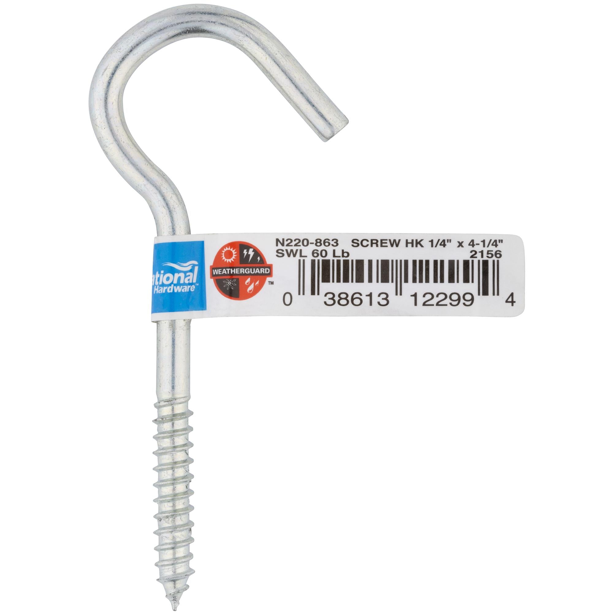 National Hardware - N220-863 2156BC, 1/4" x 4-1/4" Screw Hook in Zinc Plated