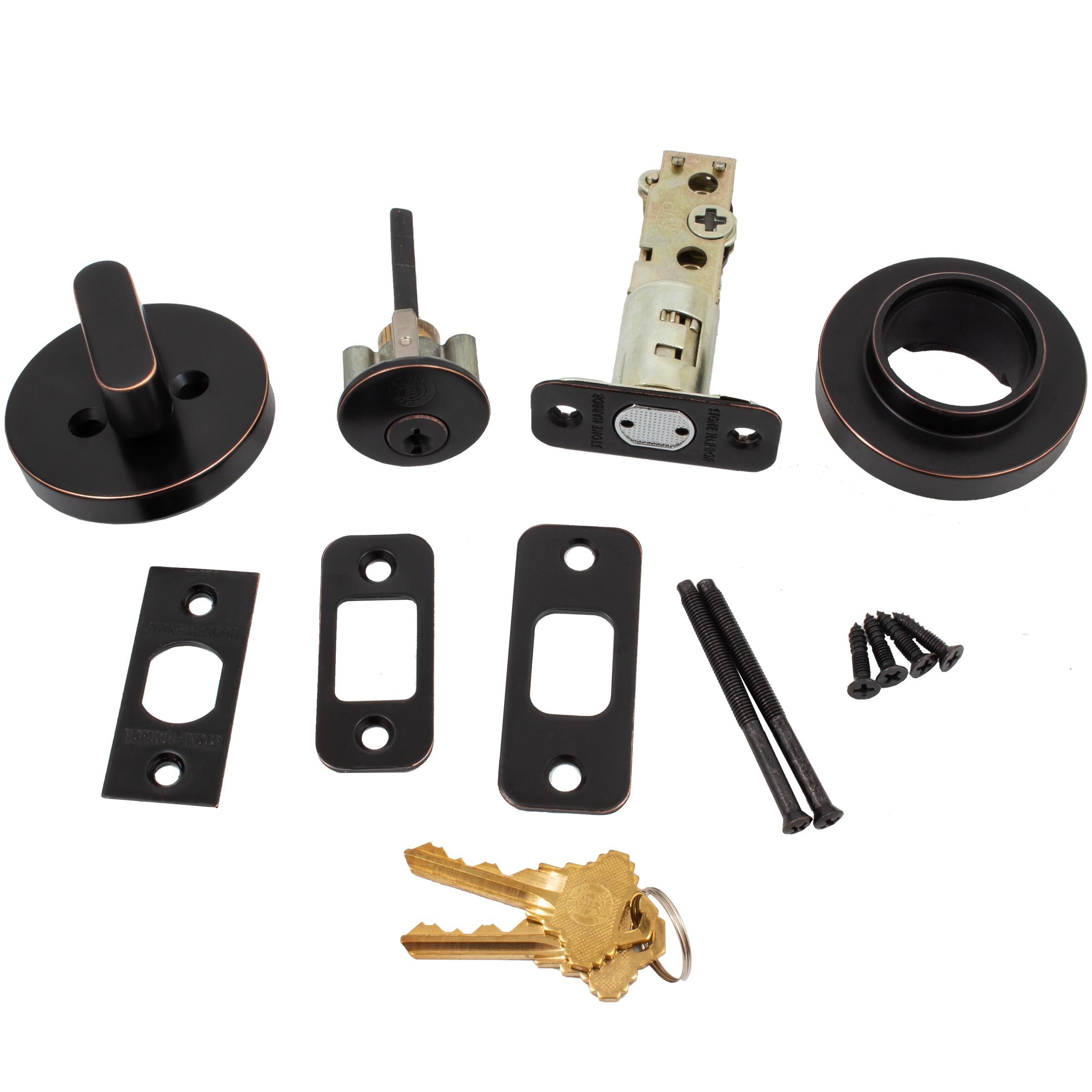 Stone Harbor Hardware Grade 3 Contemporary Round Deadbolt, SC Keyway, Vintage Bronze