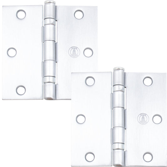 Stone Harbor Hardware 3-1/2" Ball-Bearing Door Hinges, Square Corner, Satin Chrome, 2-Pack