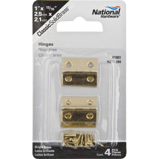 National Hardware - V1801 1" x 13/16" Hinge 4/pk - Polished Brass