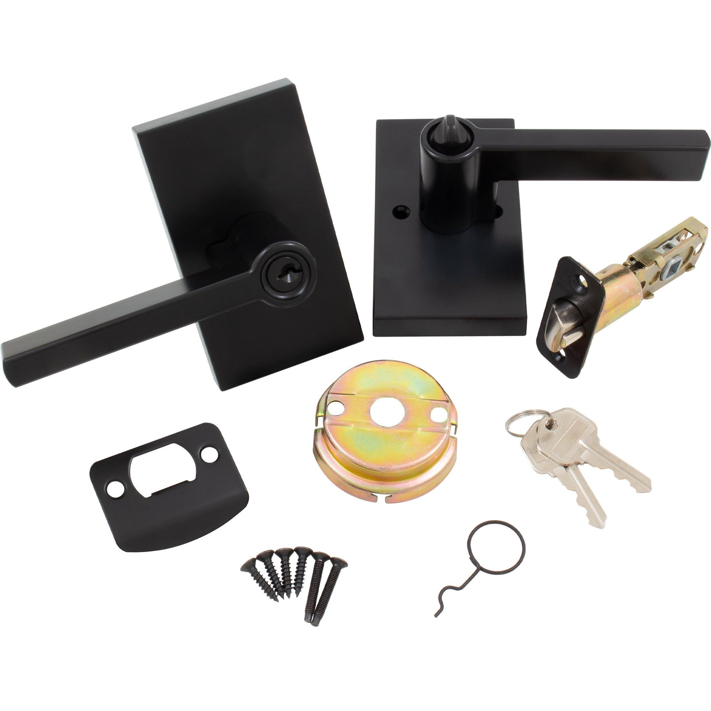 Stone Harbor Hardware Vienna Door Lever with Rectangular Rosette, Entry Latch, KW Keyway, Matte Black