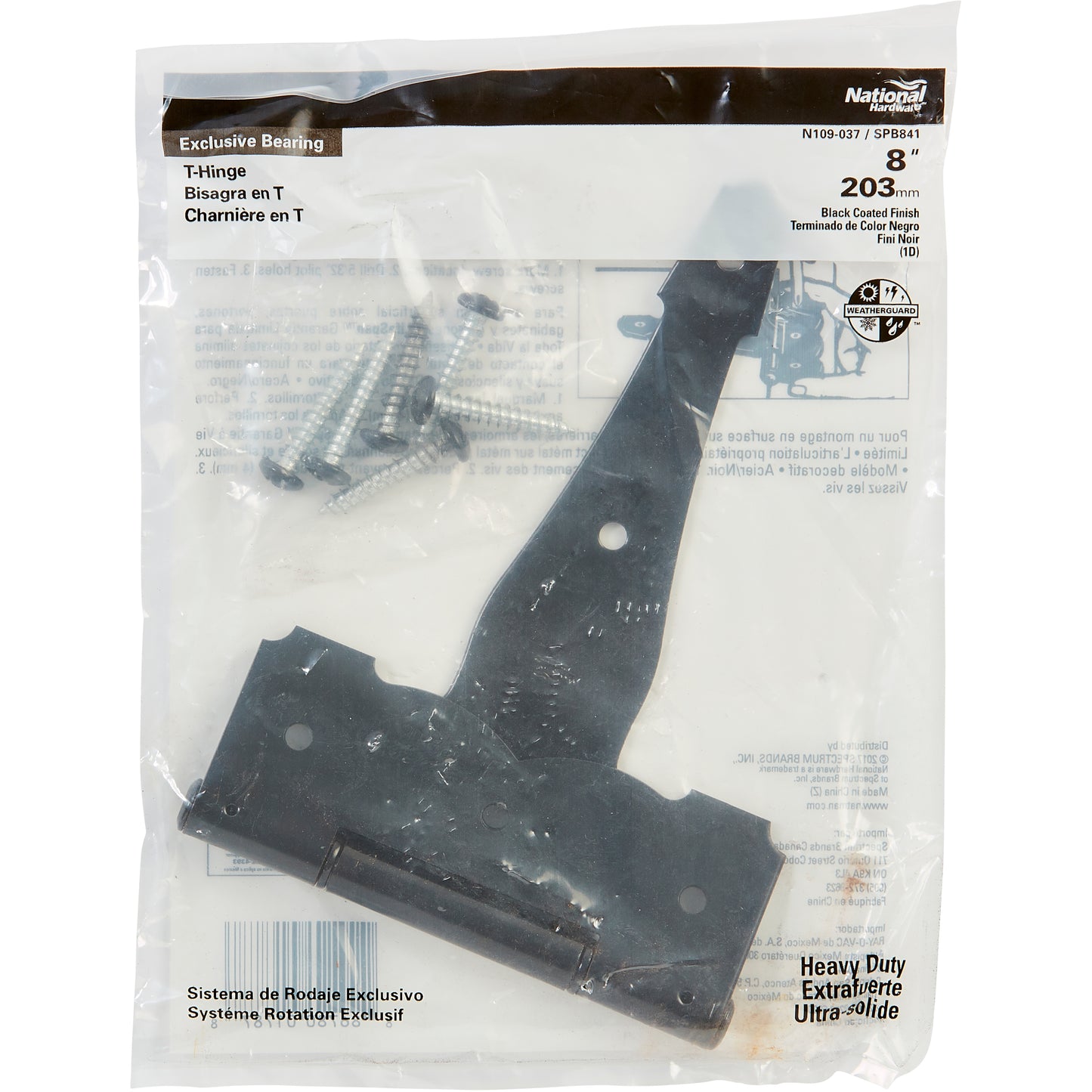 SPB841 8" Ornamental T-Hinge - Black