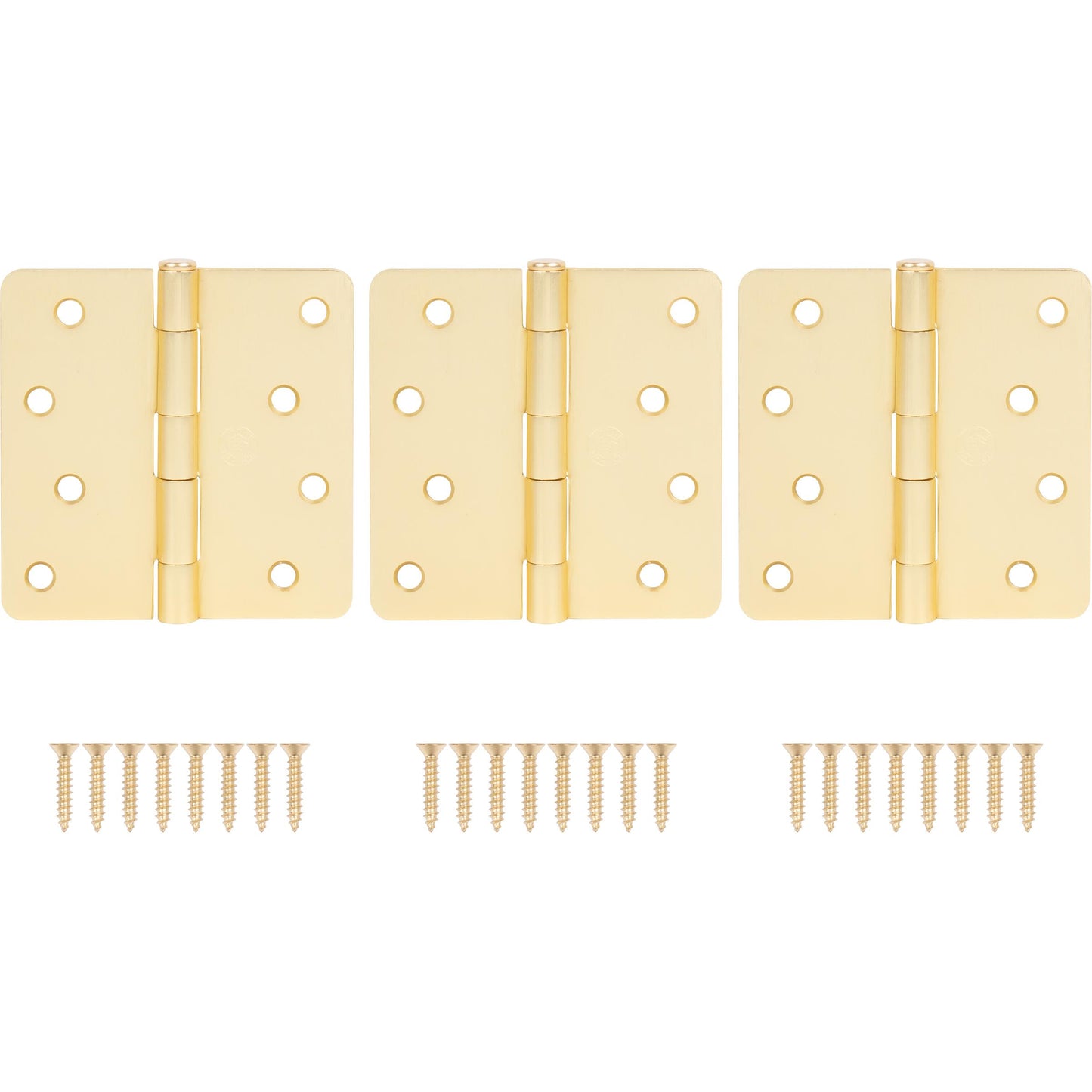 Stone Harbor Hardware 4" Door Hinges, 1/4" Radius Corner, Satin Brass, 3-Pack