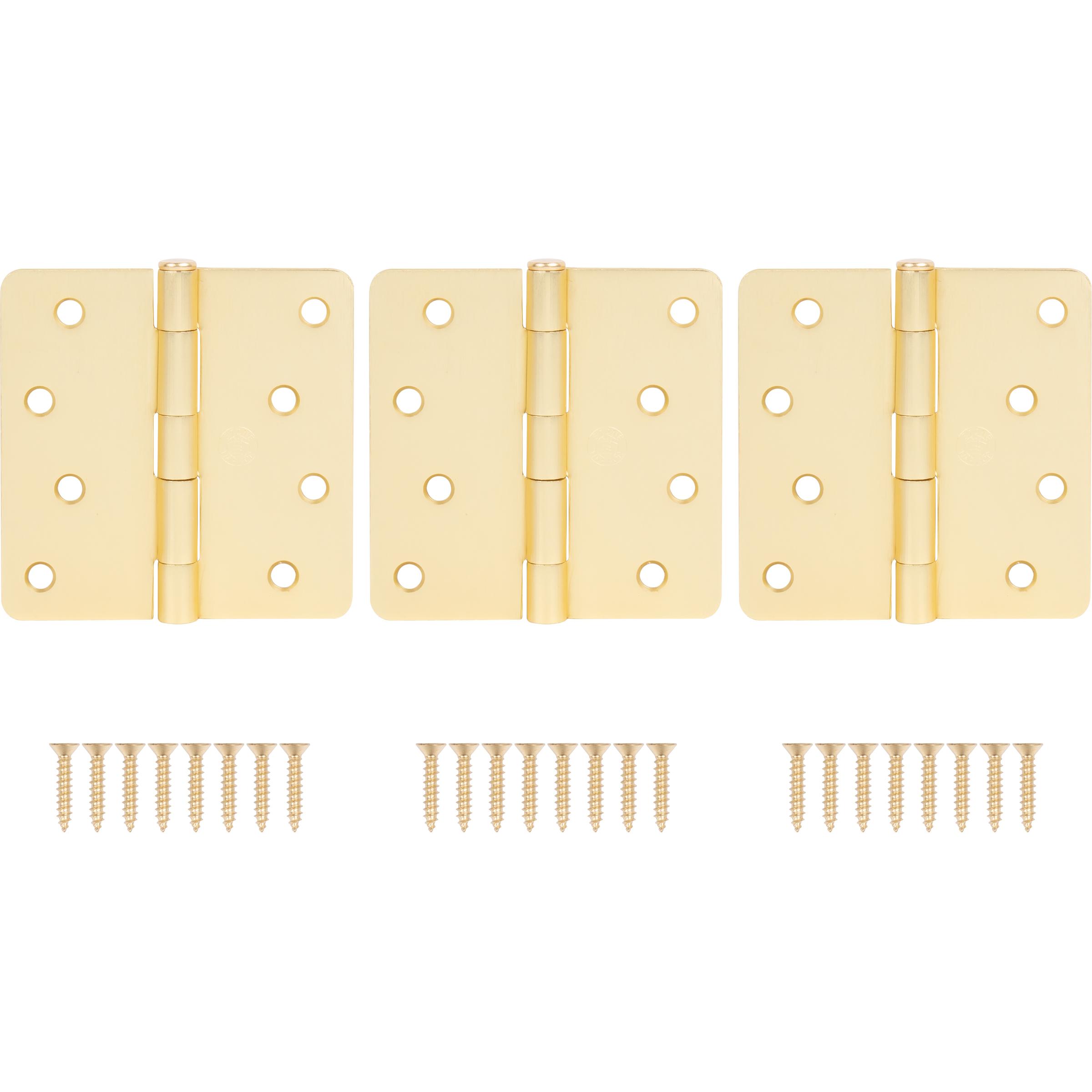 Stone Harbor Hardware 4" Door Hinges, 1/4" Radius Corner, Satin Brass, 3-Pack