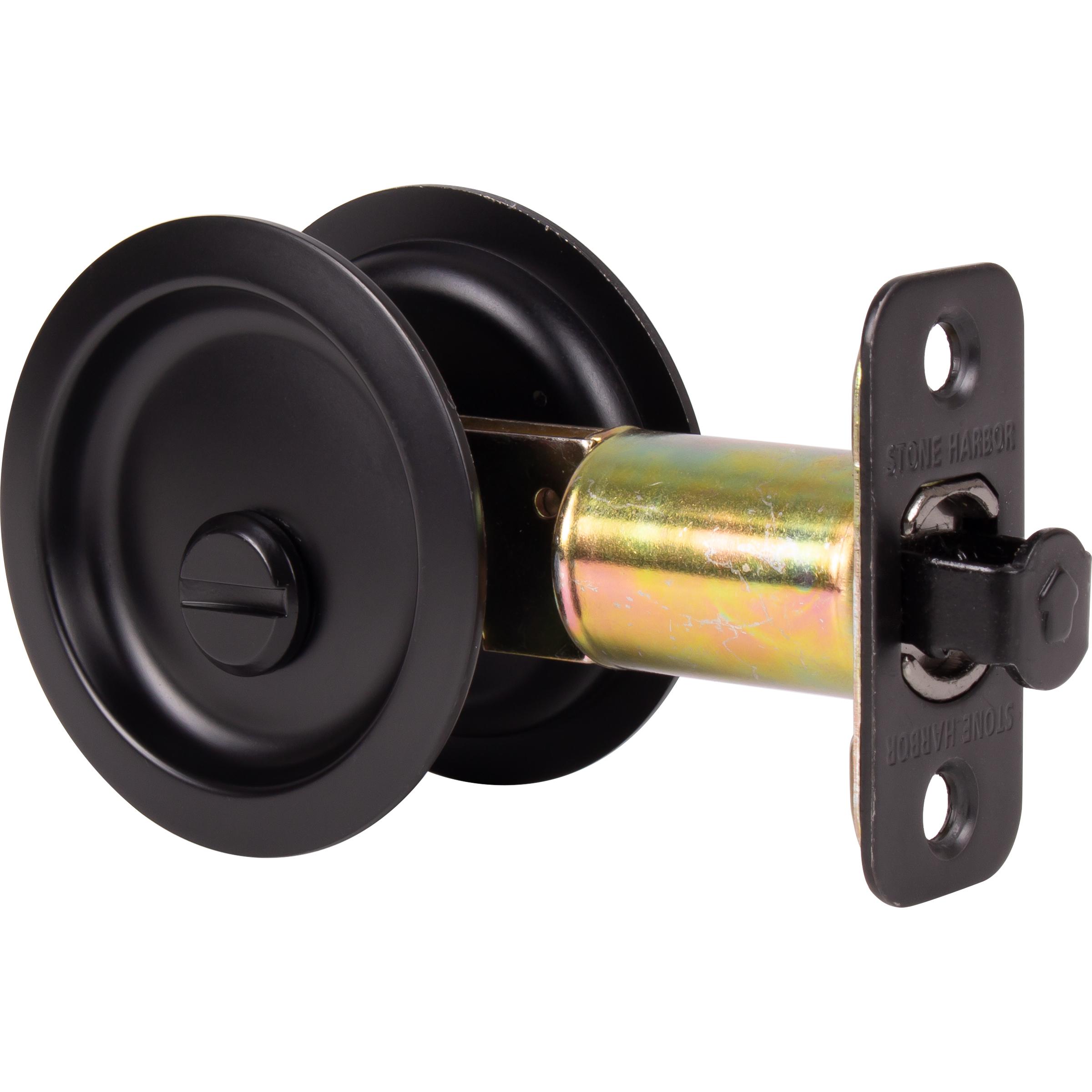 Stone Harbor Hardware Round Pocket Door Lock, Privacy Function, 2-3/4" Backset, Matte Black