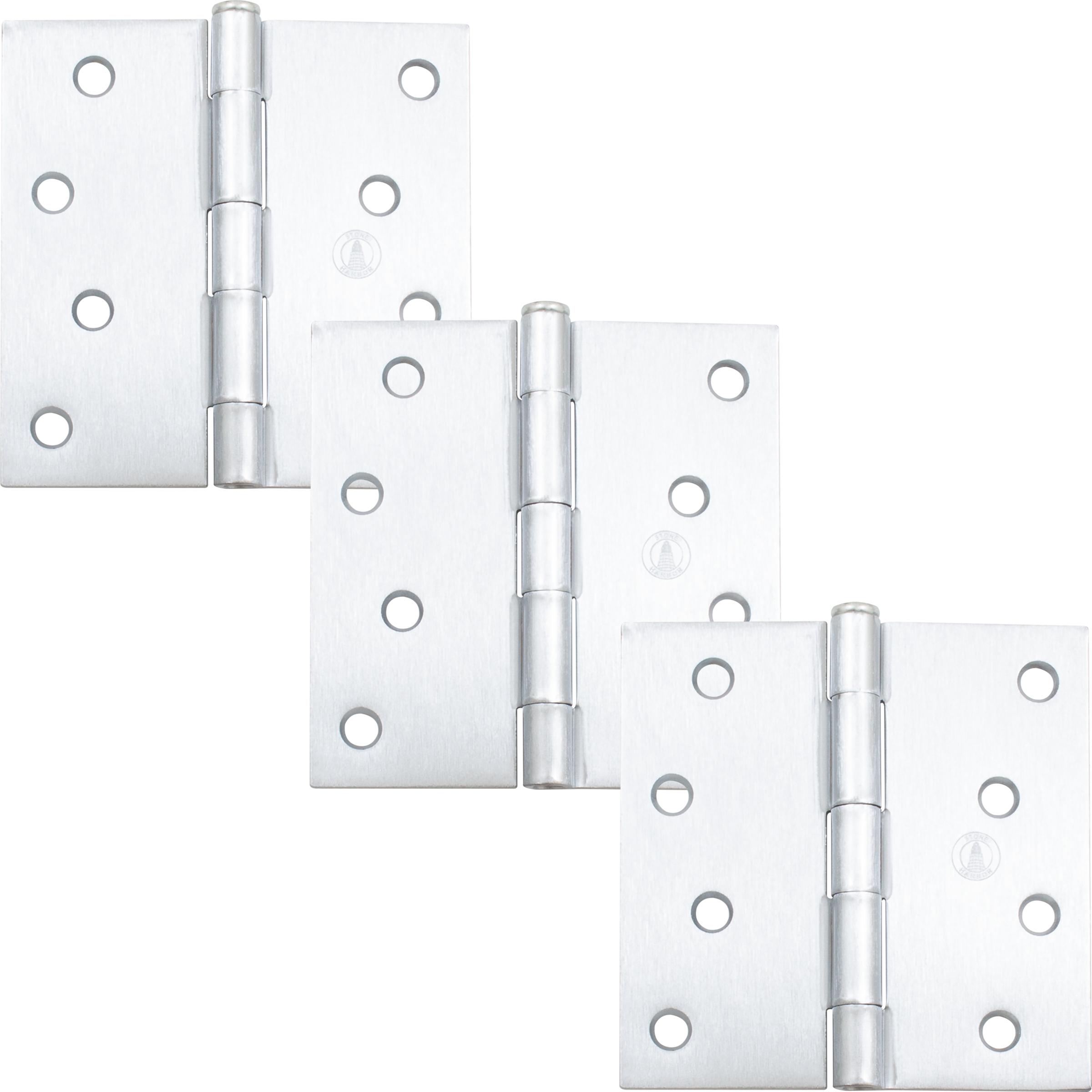 Stone Harbor Hardware 4" Door Hinges, Square Corner, Satin Chrome, 3-Pack