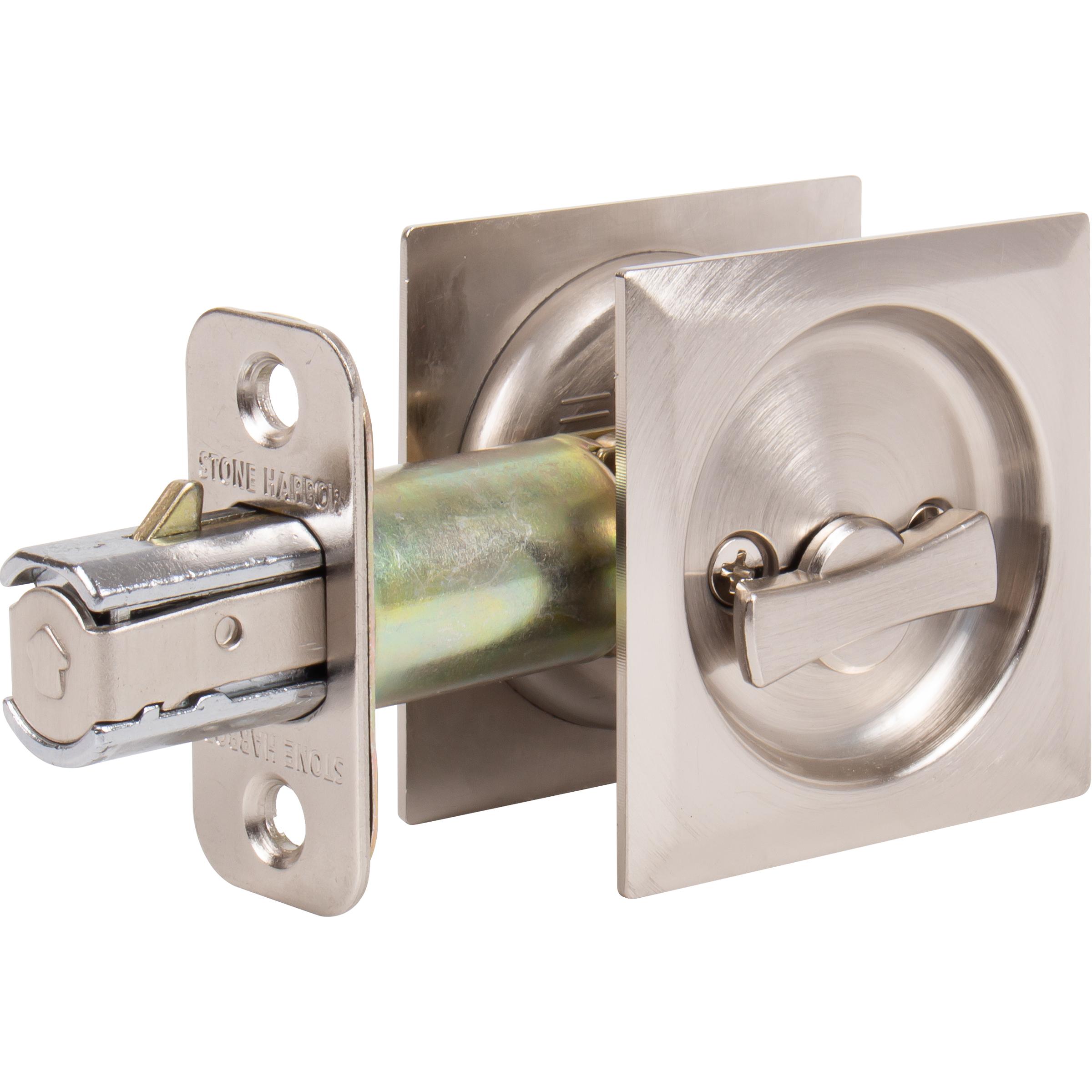 Stone Harbor Hardware Contemporary Square Pocket Door Lock, Privacy Function, 2-3/8" Backset, Satin Nickel