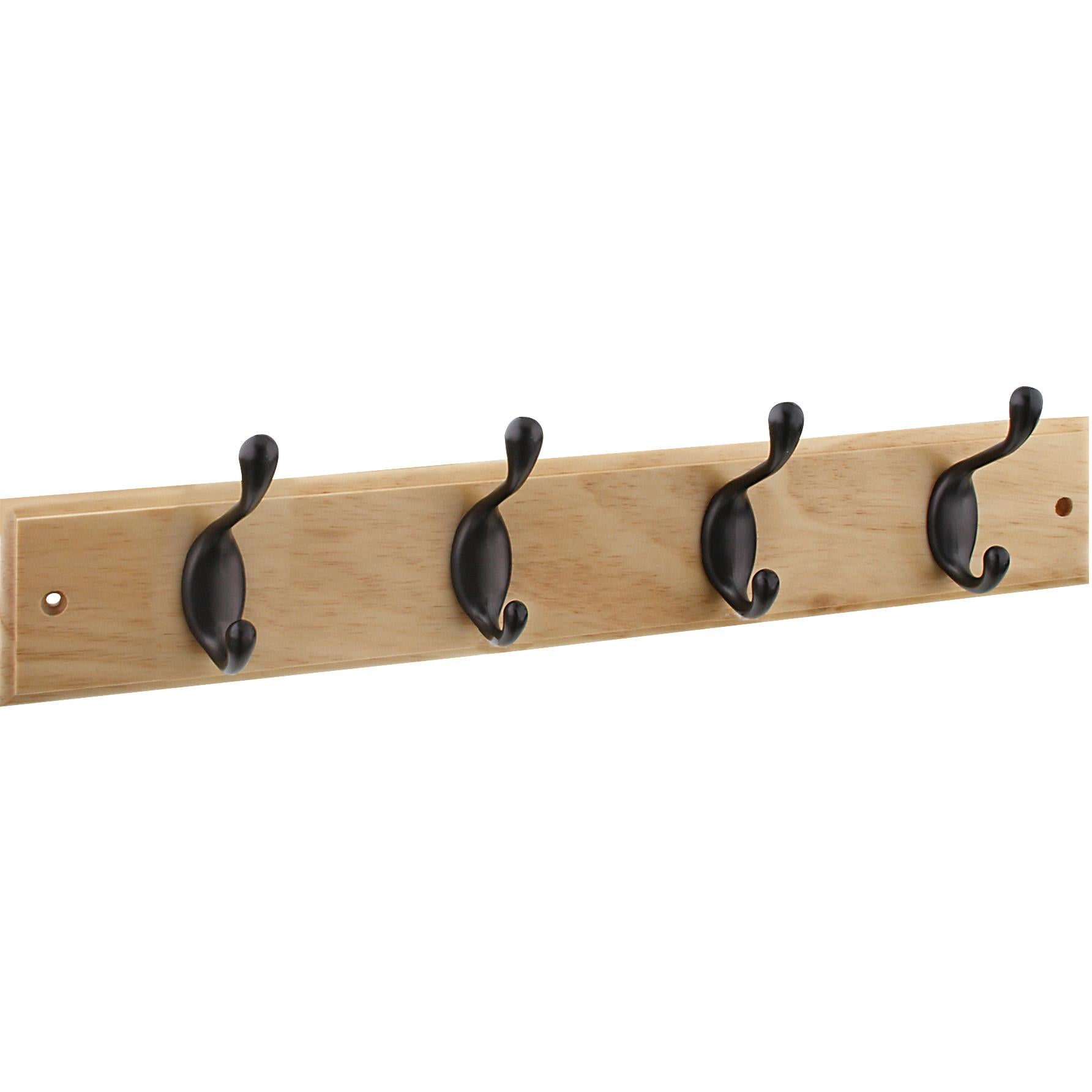 DPV8170 18" x 2-3/4" x 5/8" Hookrail with 4 Coat Hooks - Oil-Rubbed Bronze with Light Brown Rail