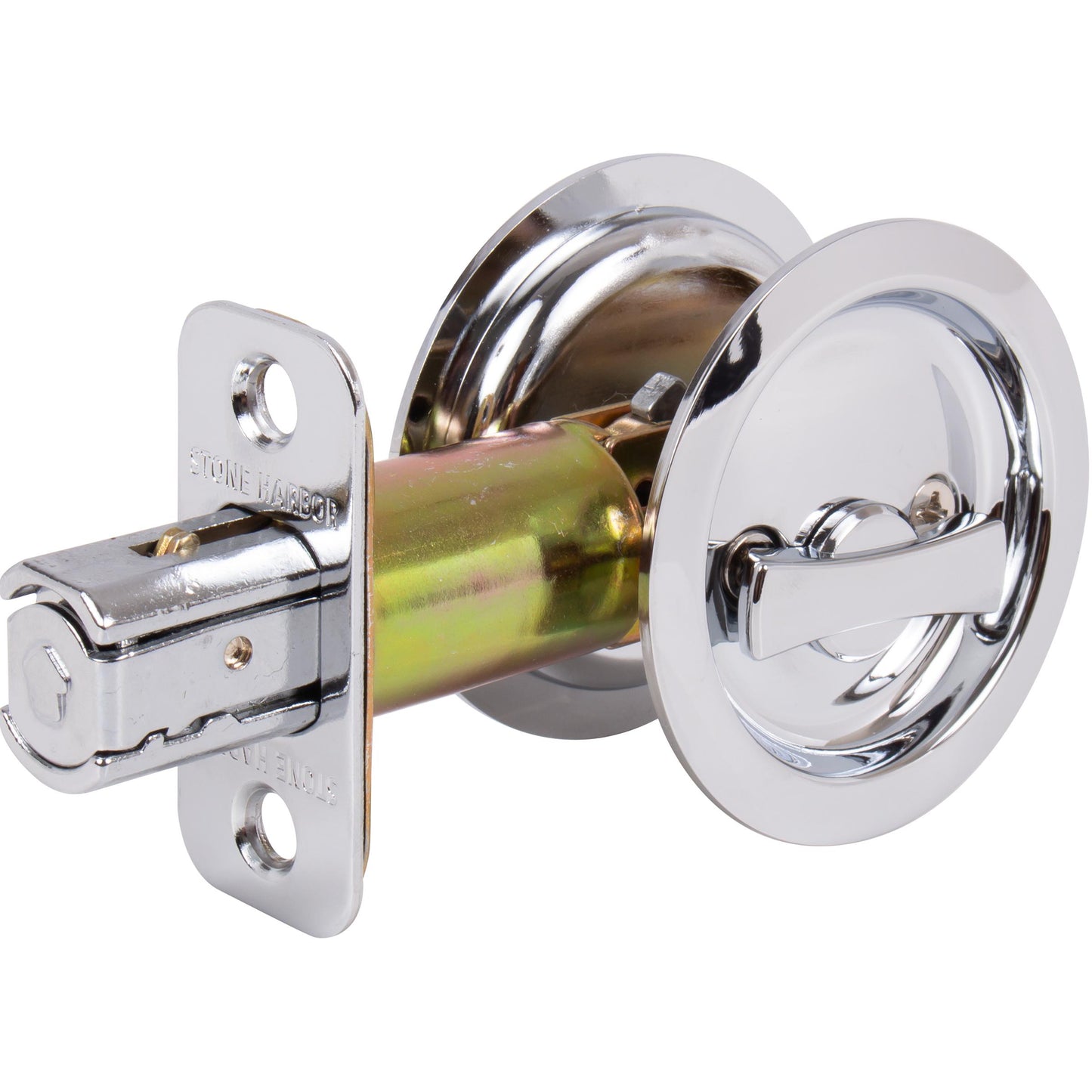 Stone Harbor Hardware Round Pocket Door Lock, Privacy Function, 2-3/8" Backset, Polished Chrome