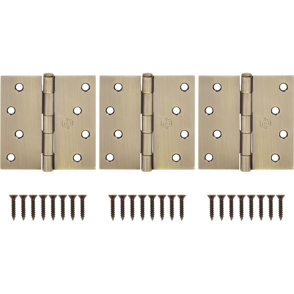 Stone Harbor Hardware 4" Door Hinges, Square Corner, Antique Brass, 3-Pack
