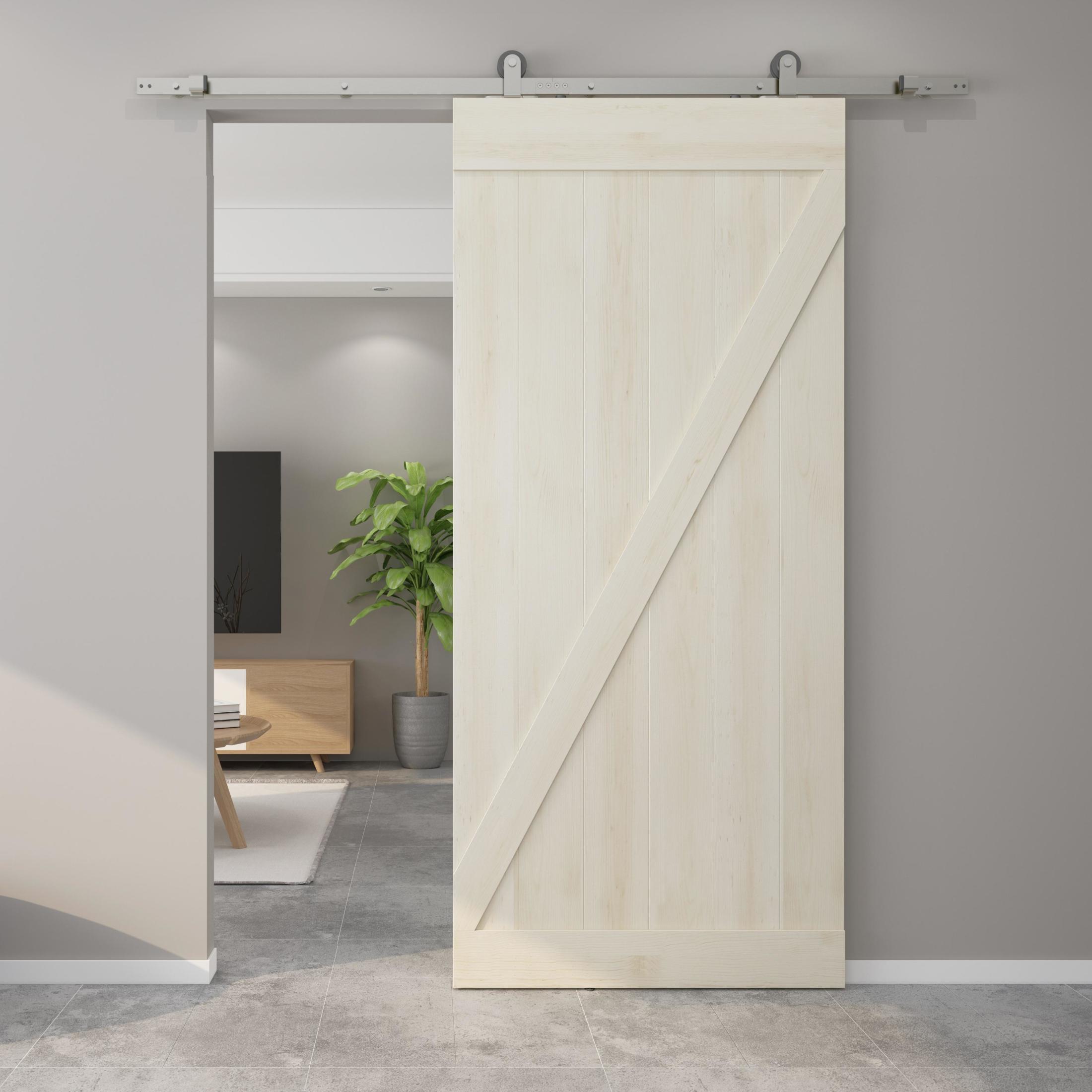 Top Mount Strap Style Sliding Door Hardware Set with Flat Track, Fits Doors up to 36 Inches